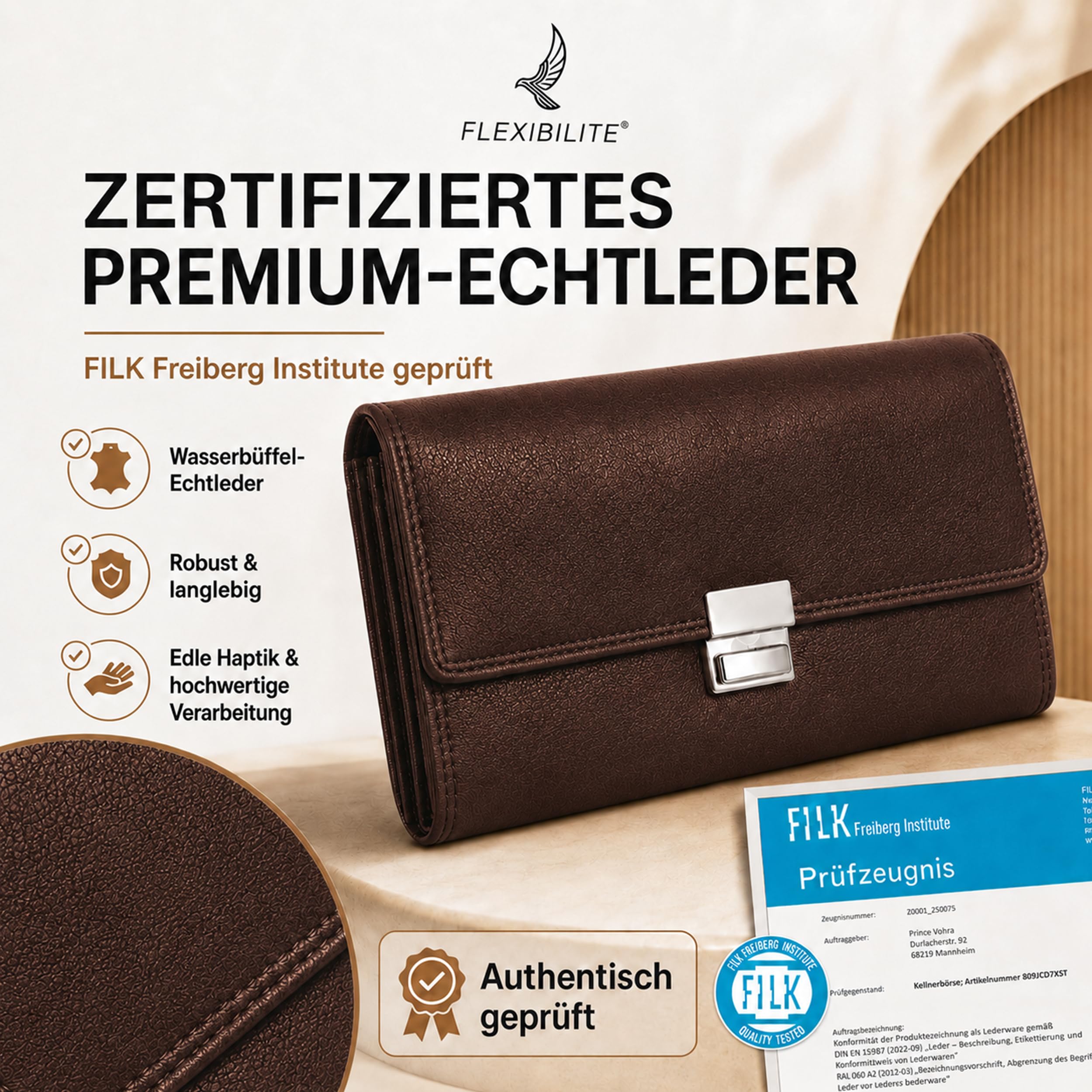 Kellner Geldbörse Profi Wasser Büffel EchtLeder mit RFID [2024] Kellnerbörse (18,5 x 9,5 x 4,5 cm BxHxT)