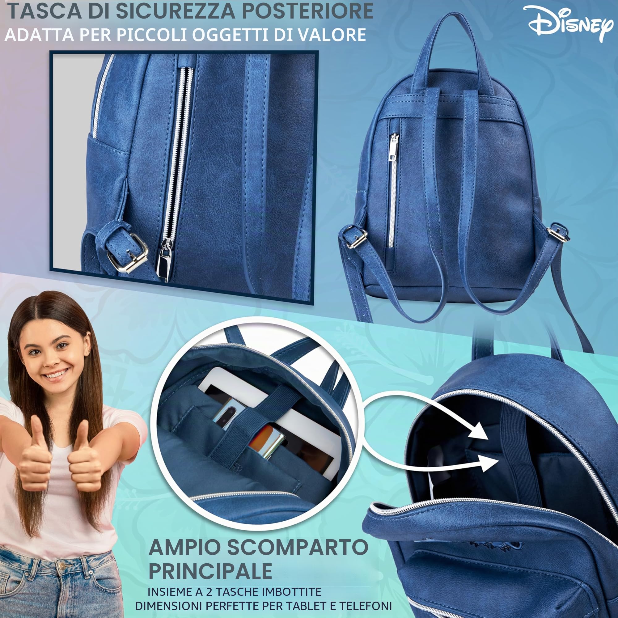Disney Stitch Zaino Donna Zainetto Ragazza Adolescenti Mini Zaino da Viaggio Ecopelle Borsa a Tracolla Moda Regali per Lei