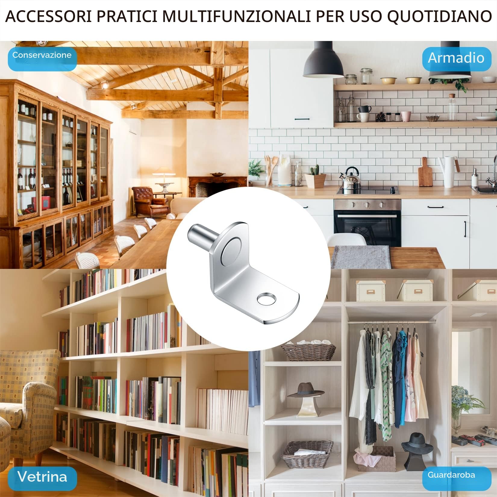 30 Pezzi Supporto per Mensola, 5mm Reggimensola Pioli per Ripiano Metallo L per Armadio, Staffe Supporti Tasselli per Ripiani Legno Vetro