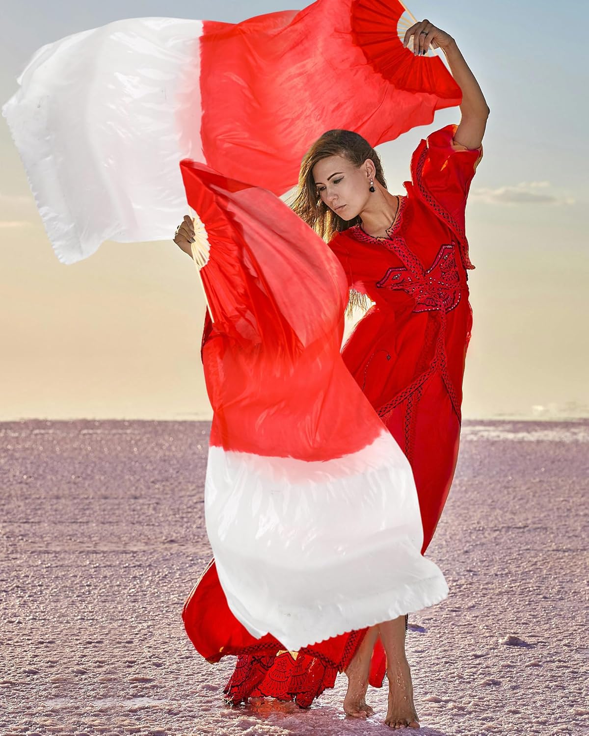 Thyle 4 Pairs 1.8 M Silk Fans Women Veils Belly Dance Fan, National Long Bamboo Fan Colors Artificial Silk Fans for Dancer Right Left Hand, 4 Styles - Image 6