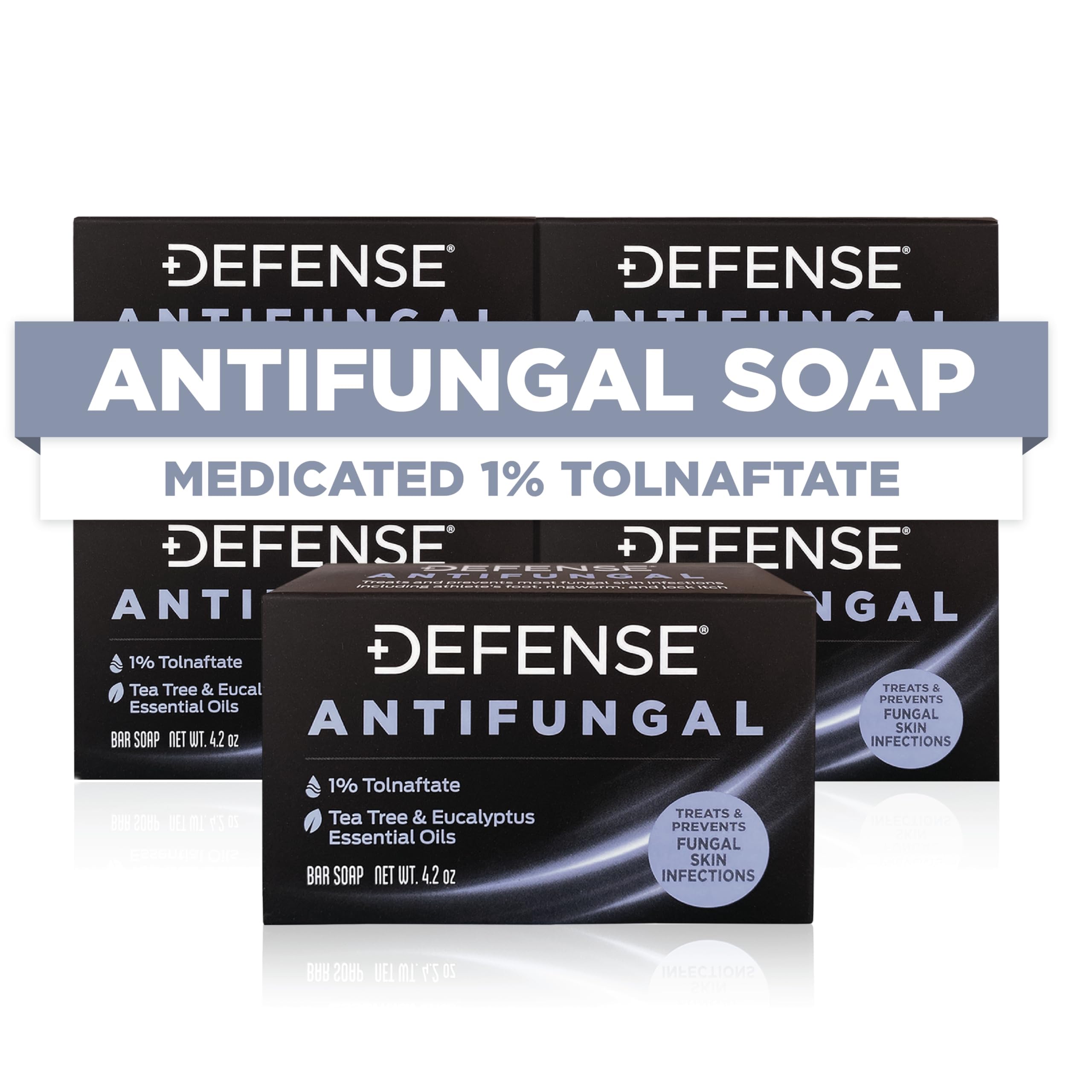Defense Soap Antifungal Bar 5-Pack | Jock Itch, Ringworm, Athlete's Foot, Skin Fungus | Medicated Anti Fungal Treatment (Five Bars, No Case)