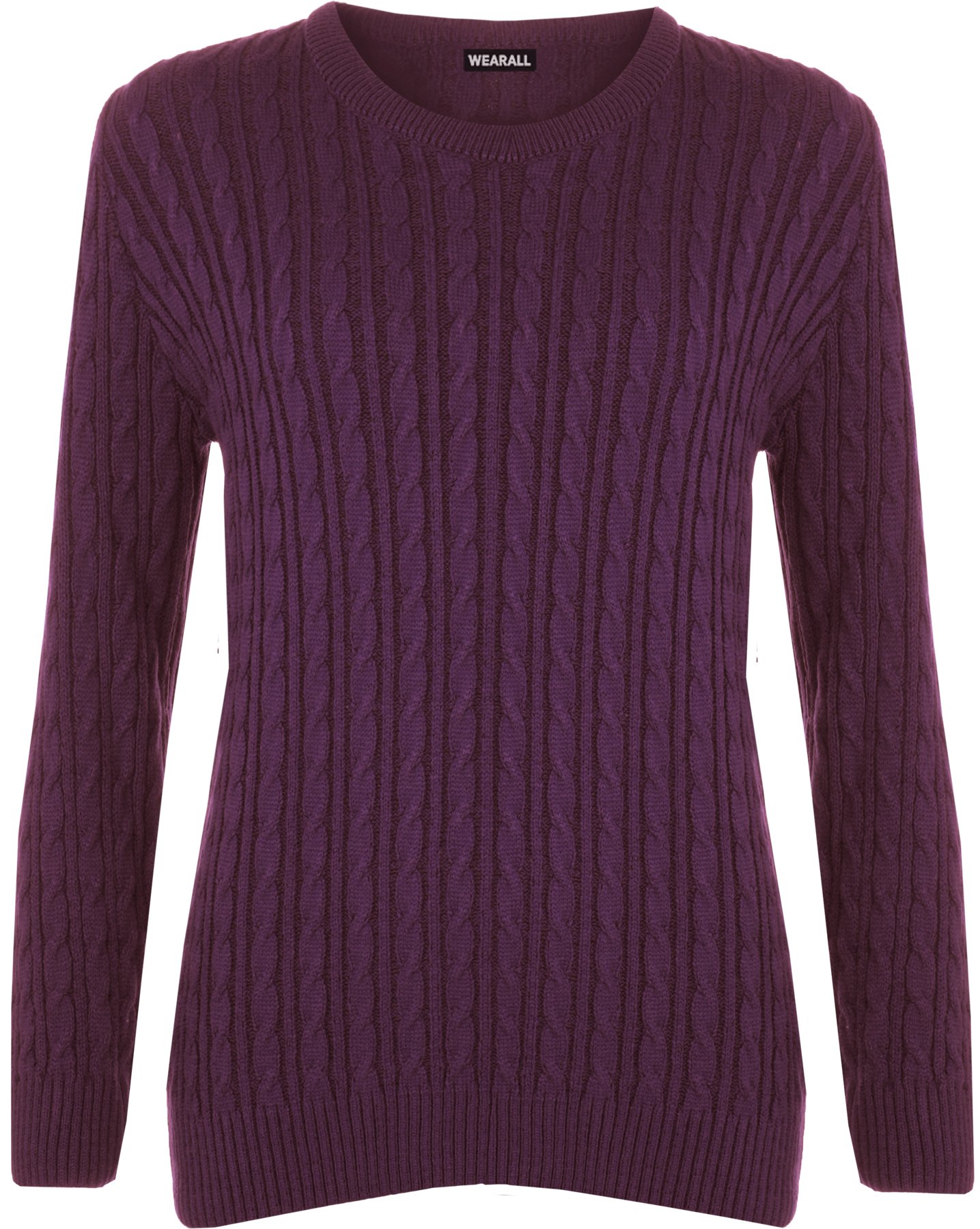 WearAll Women's Cable Knit Long Sleeve Top Ladies Jumper Sweater - Purple - 16-18