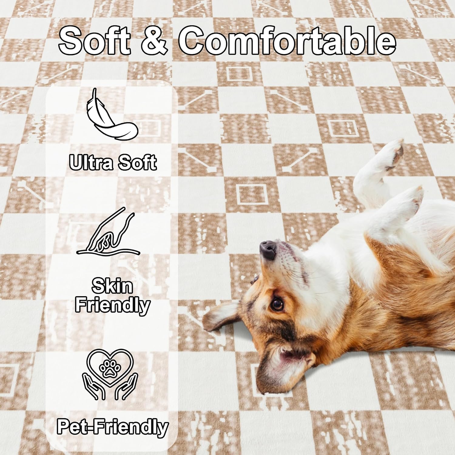 CocoHouse 5x7 Plaid Rug Beige - Checkered Rug with Non Slip Backing, Modern Rugs for Living Room Low Pile, Washable Area Rugs for Bedroom, Dining Room, Nursery - Image 3