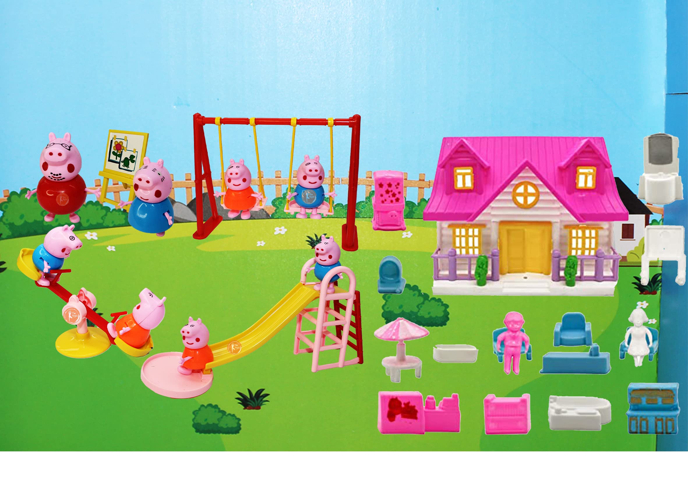 The Yogis Peppa Pig Playground Set with Peppa Pig Family Figurines,Slide,Swing,See-Saw,Easel Sets Pieces for Kids Children with House Set (B0B8RQ7K6W) Amazon Price History, Amazon Price Tracker