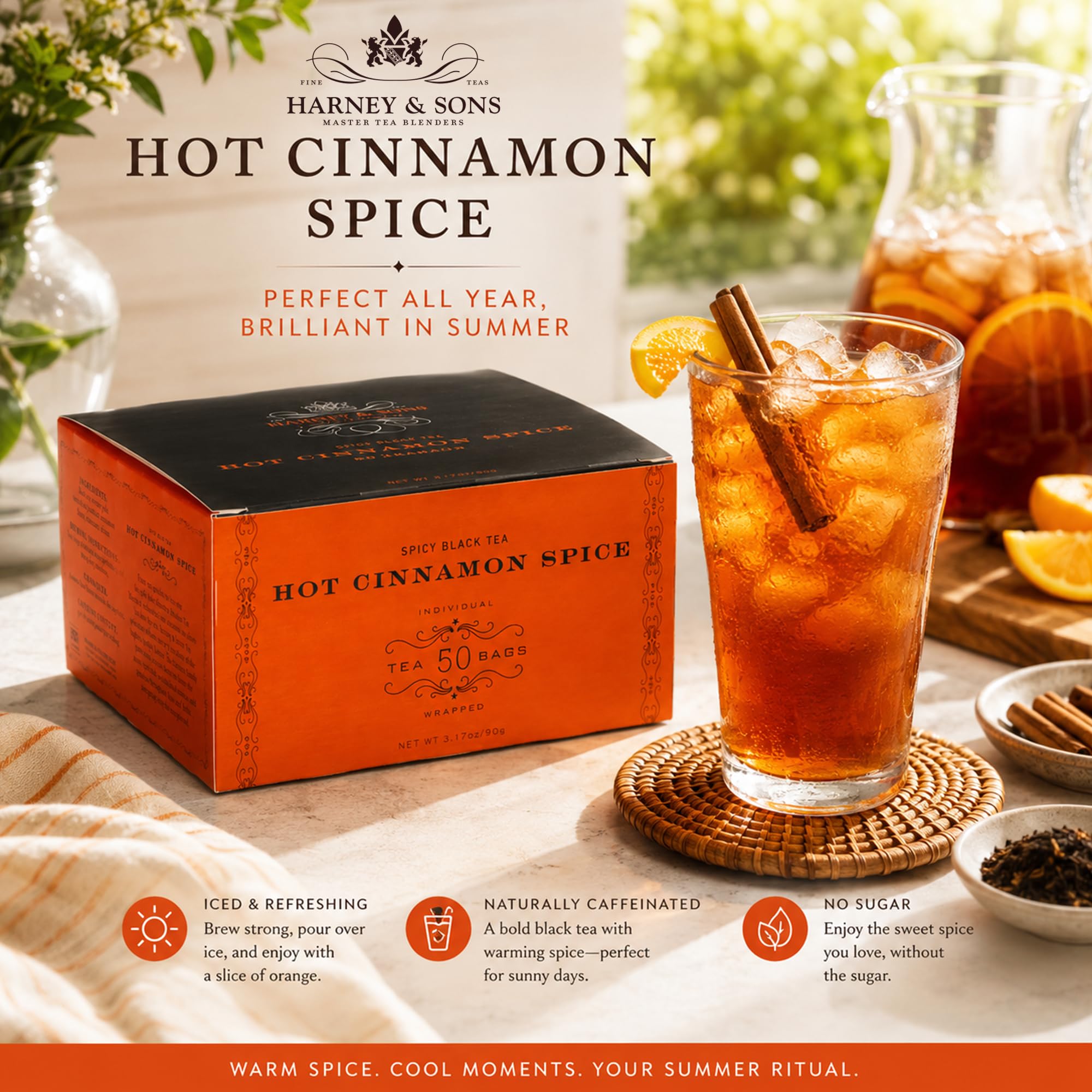 Harney & Sons Hot Cinnamon Spice czarne torebki herbaty, 50 sztuk