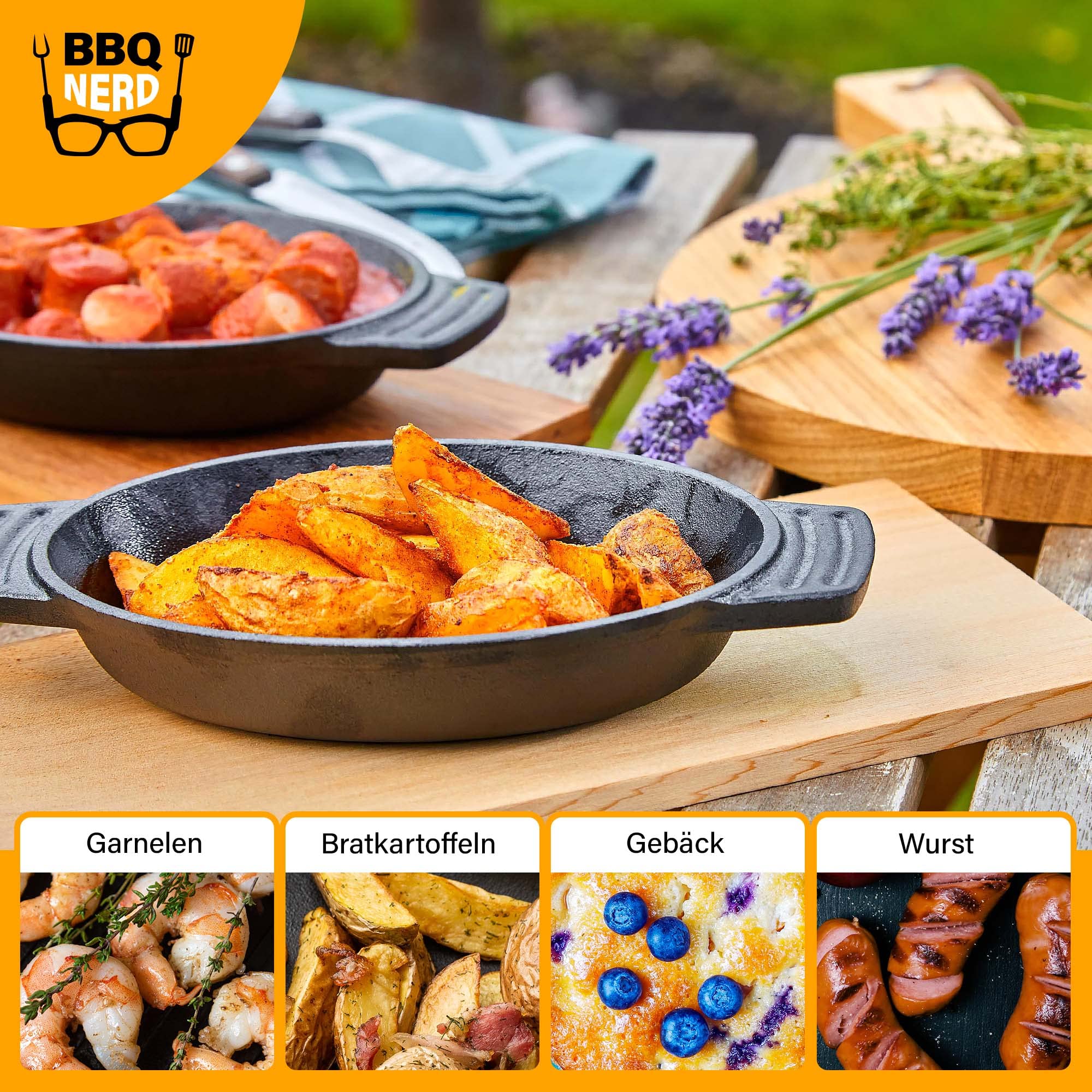 BBQ-Nerd Servierpfännchen aus Gusseisen im 6er Set - Grillpfännchen - oval 22,5x13 cm - zum Braten Überbacken Grillen Anrichten Servieren - Gusspfännchen für einzelne Portionen
