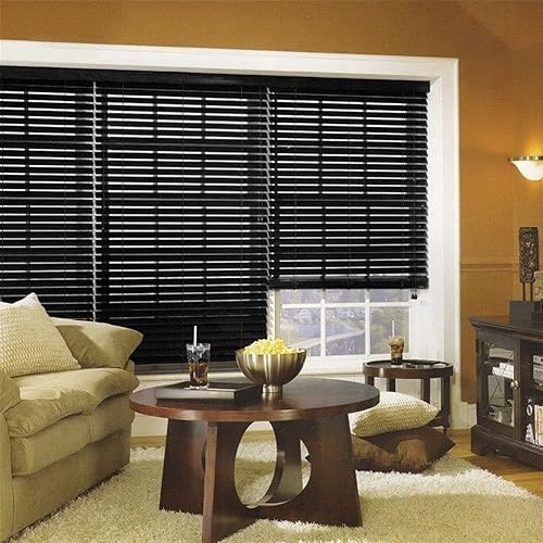 Miniatura 8 de Persianas venecianas de madera negra para la oficina en casa, protección de luz de privacidad, listones de 1.969 in, persianas con accesorios, 23.6