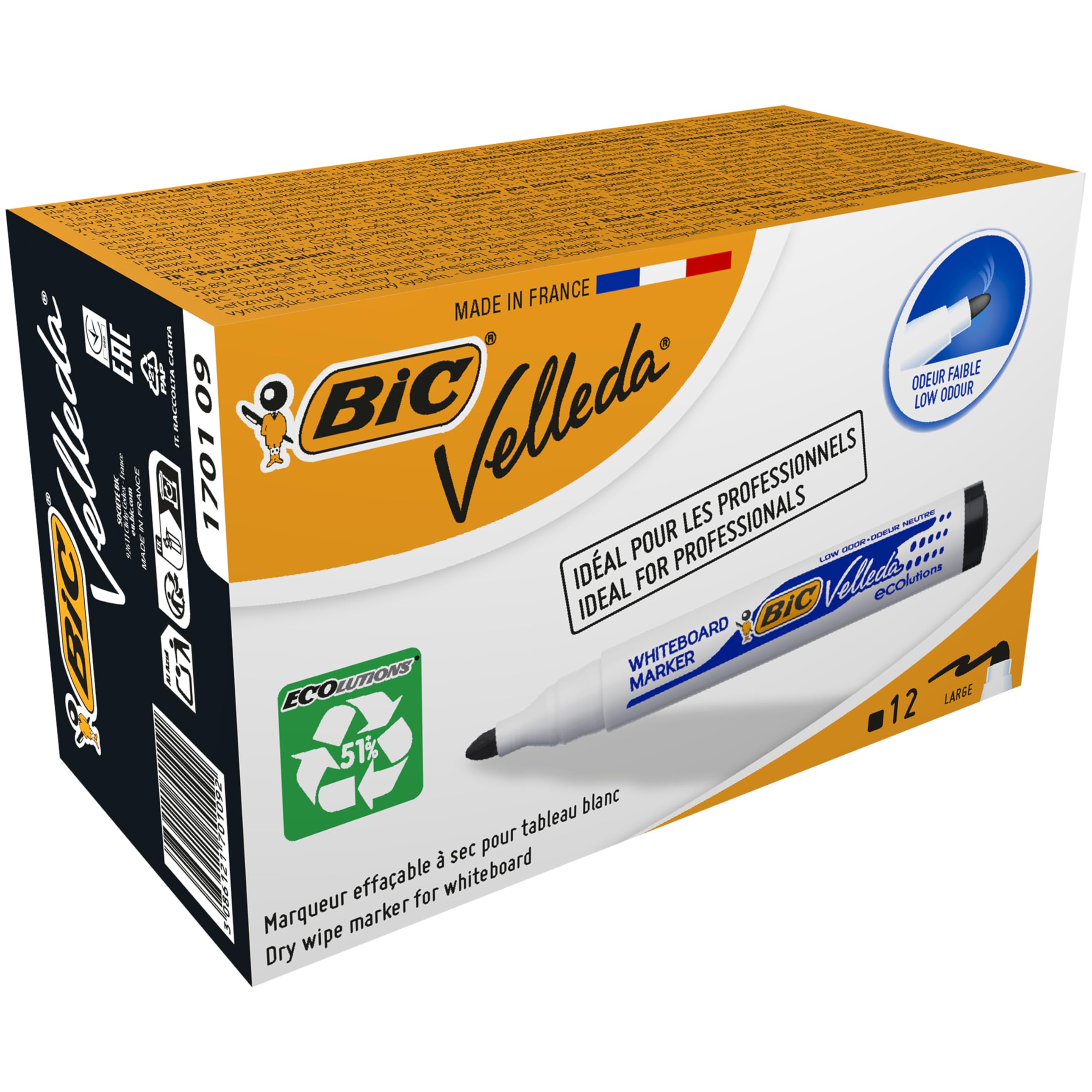 BIC Velleda Ecolutions 1701 Marker suchościeralny czarny okrągła końcówka Pudełko 12szt