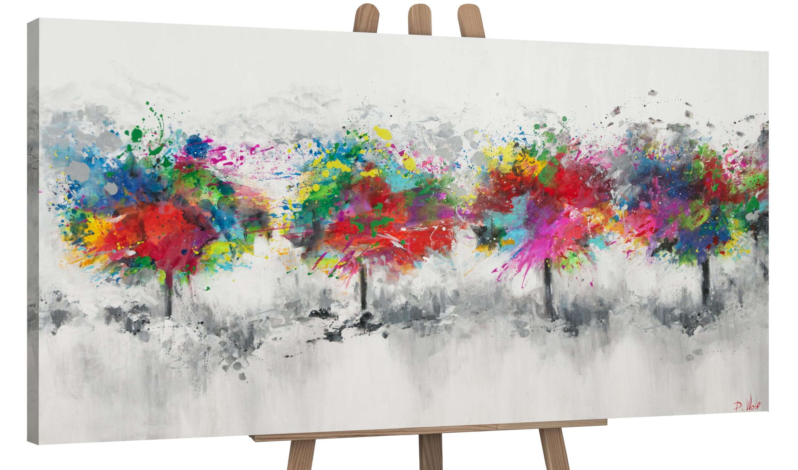Abstrakt Design Acryl Gemälde auf Leinwand bunter Wald handgemalt Wandbilder 140x70 cm