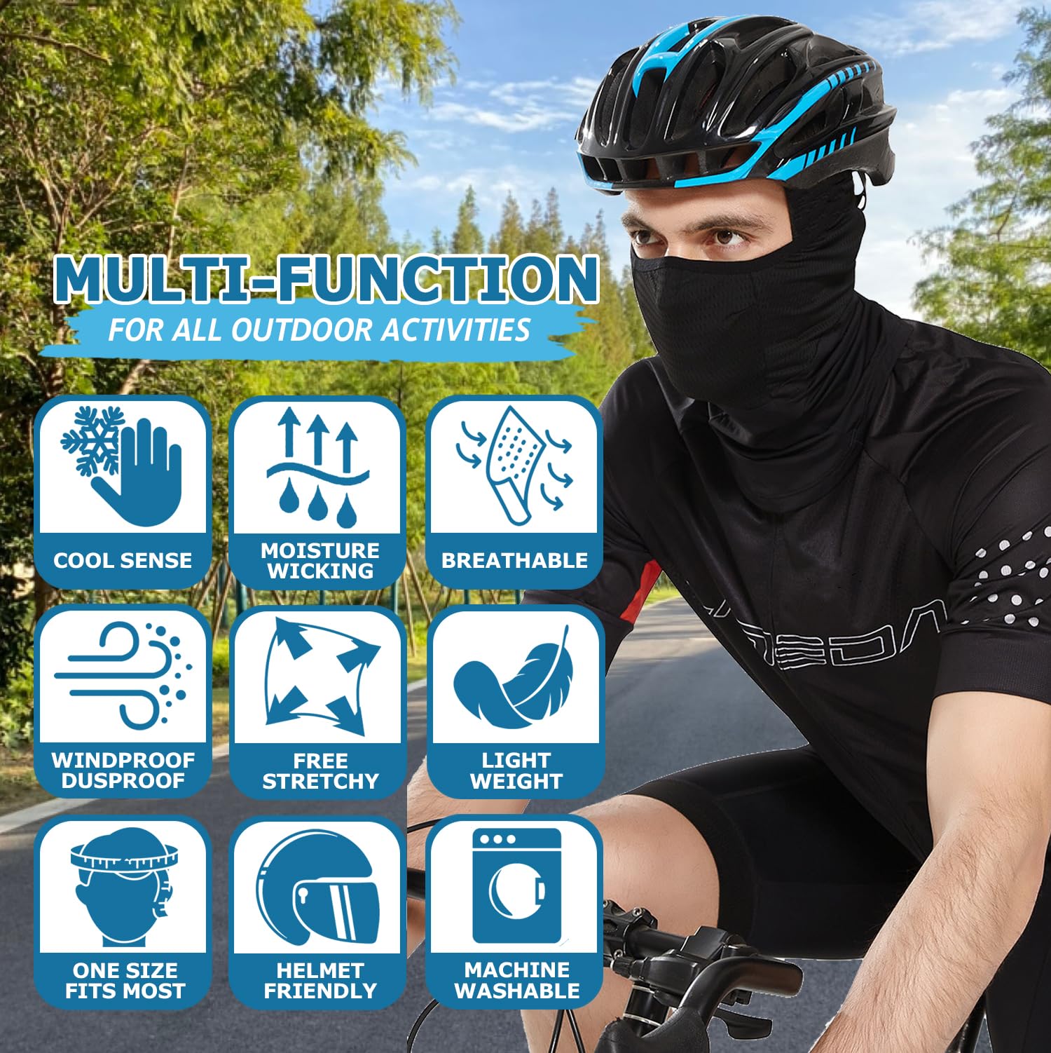 Headshion Kühlende Sturmhaube, Gesichtsmaske für Herren und Damen, Sommer, 2er-Pack, leichte Skimaske, Helmfutter mit langer Halsabdeckung