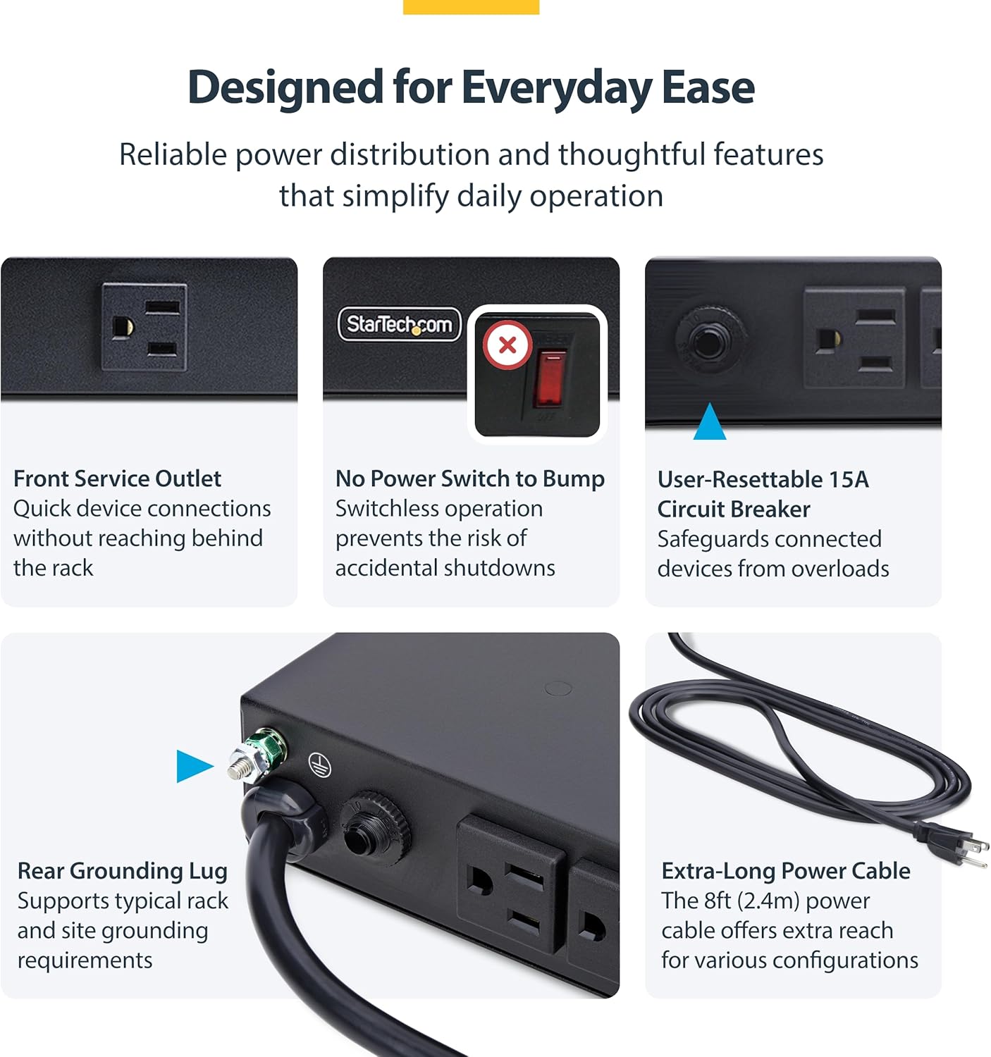 StarTech 13-Outlet Rackmount PDU, 1U Server Power Strip, 1x Front and 12x Rear Ports, Mounted Power Distribution Unit