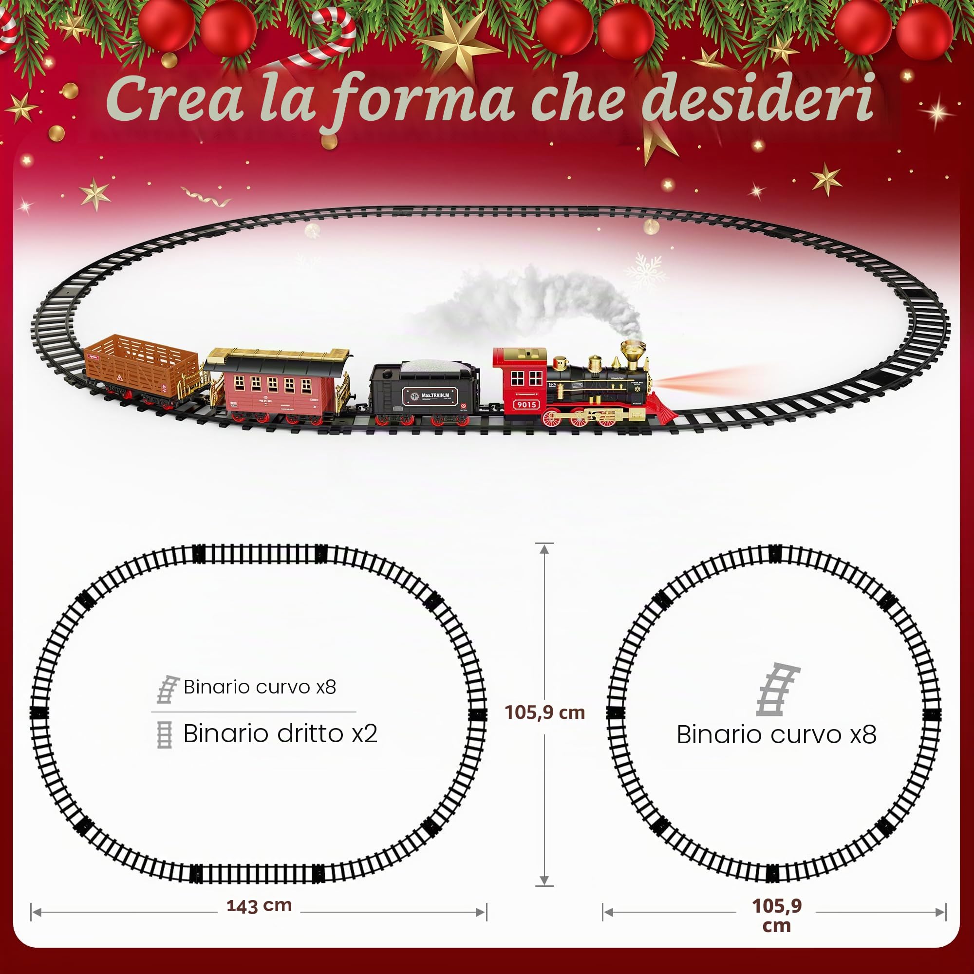 Hot Bee Telecomando Trenino Albero di Natale, Elettrico per Bambini, Natalizio, Giocattolo, Pista, Elettrico Natalizio