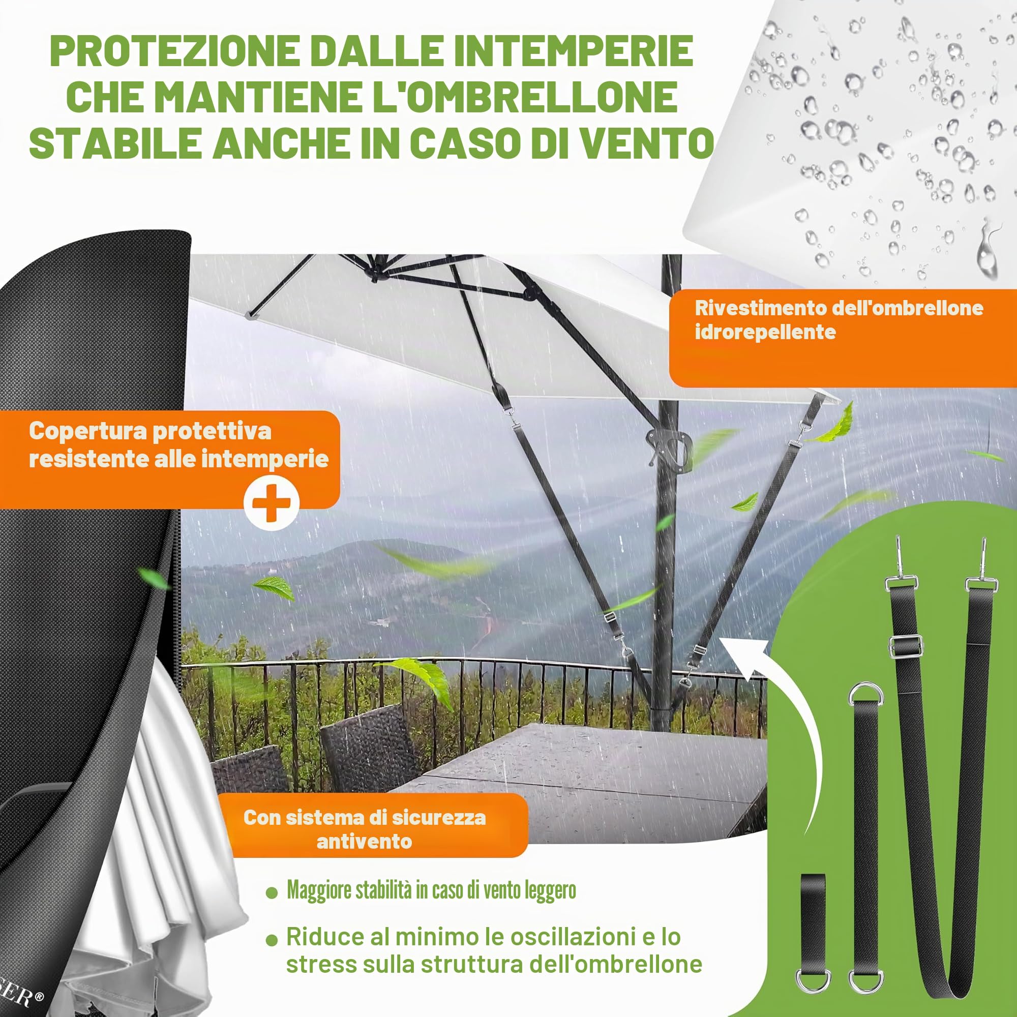 KESSER® Ombrellone Parasole SUN 300 x 300 cm Incl. Copertura + protezione antivento, girevole, inclinabile, rotazione a 360°, ombrellone da giardino,