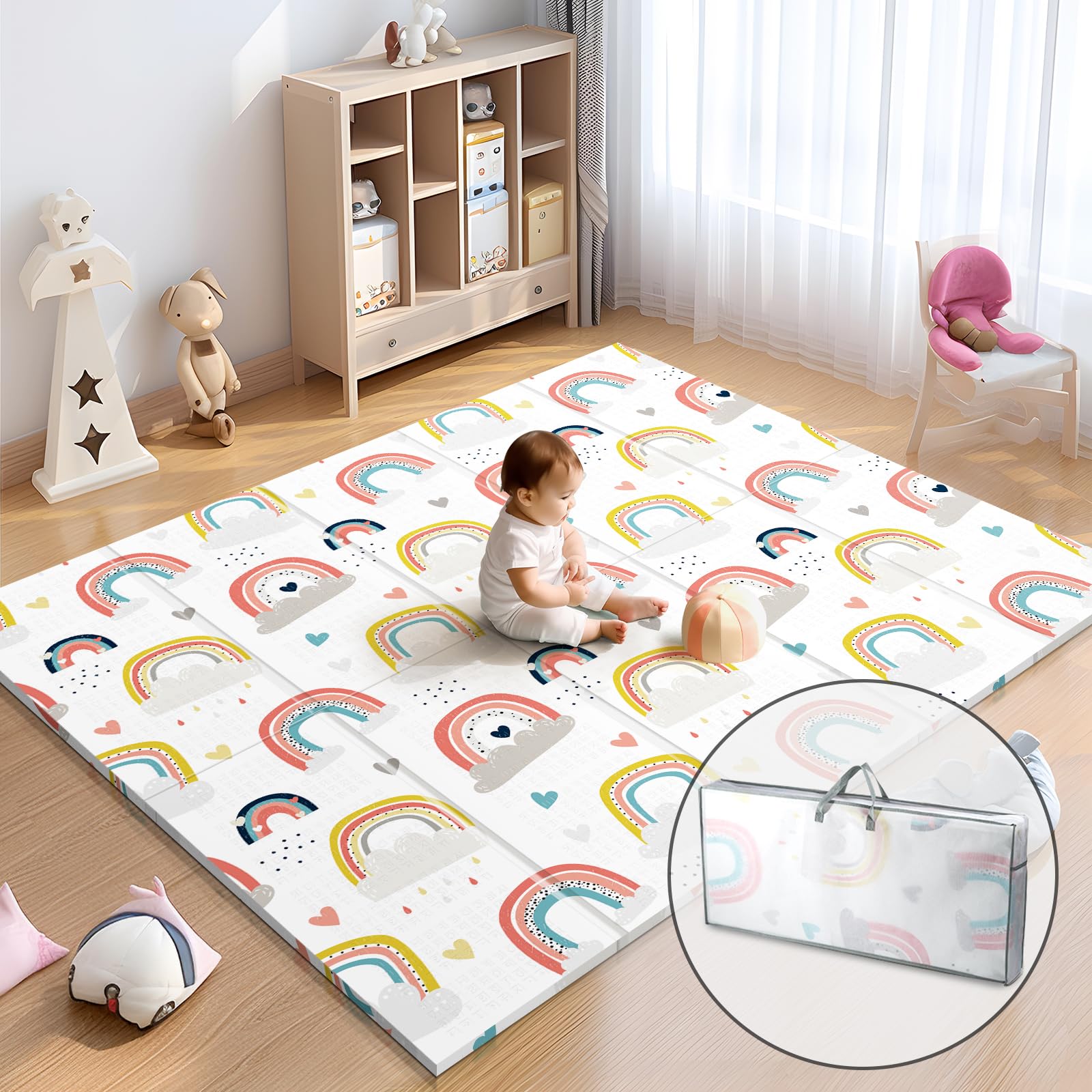 Foldable Baby Play Mat for Floor, 79x71 Extra Large Play Mat, Kids Non Toxic Foam Thick Play Mat for Baby, Waterproof & Anti-Slip Baby Crawling Mat, Folding Play Mats for Babies and Toddlers