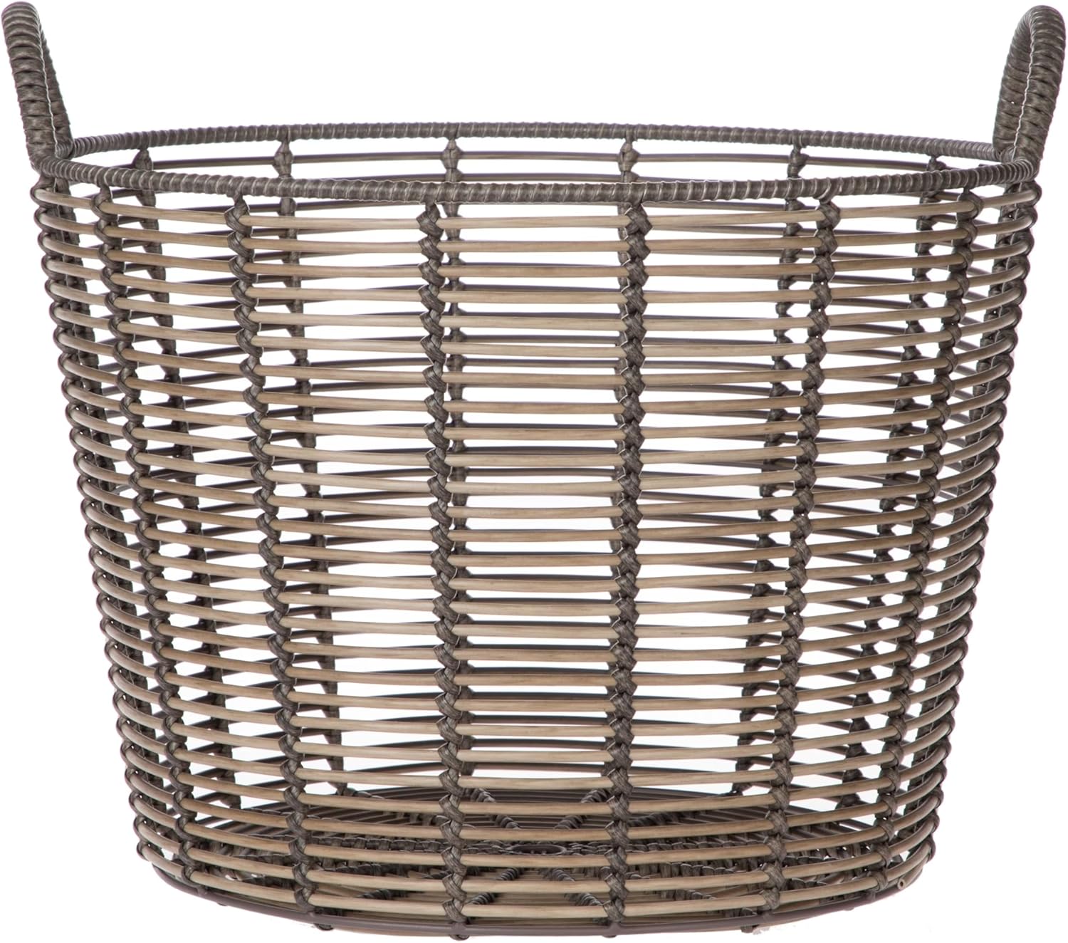 Extra Large Round Poly Rattan Decorative Storage Basket with Handles, 18.7 in x 16 in