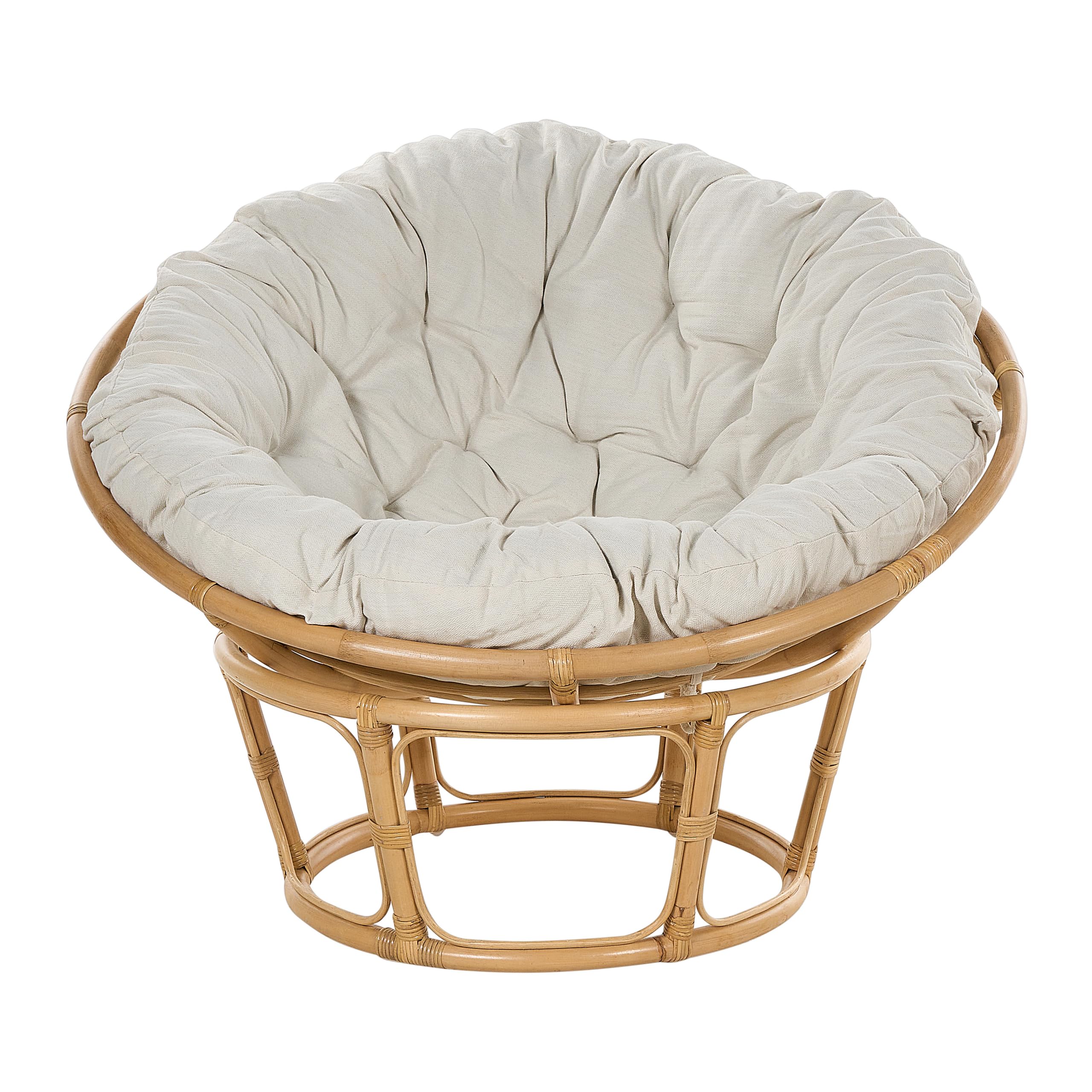 Beliani Fauteuil Ton Naturel et Beige Clair en Rotin Coton et Soie Artificielle Rond
