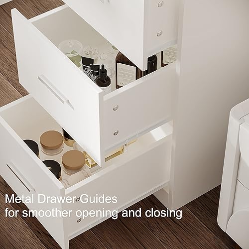 Miniatura 6 de Rovaurx Escritorio de tocador con espejo y luces, mesa de tocador de maquillaje con estantes de almacenamiento y 4 cajones, tocador de dormitorio,