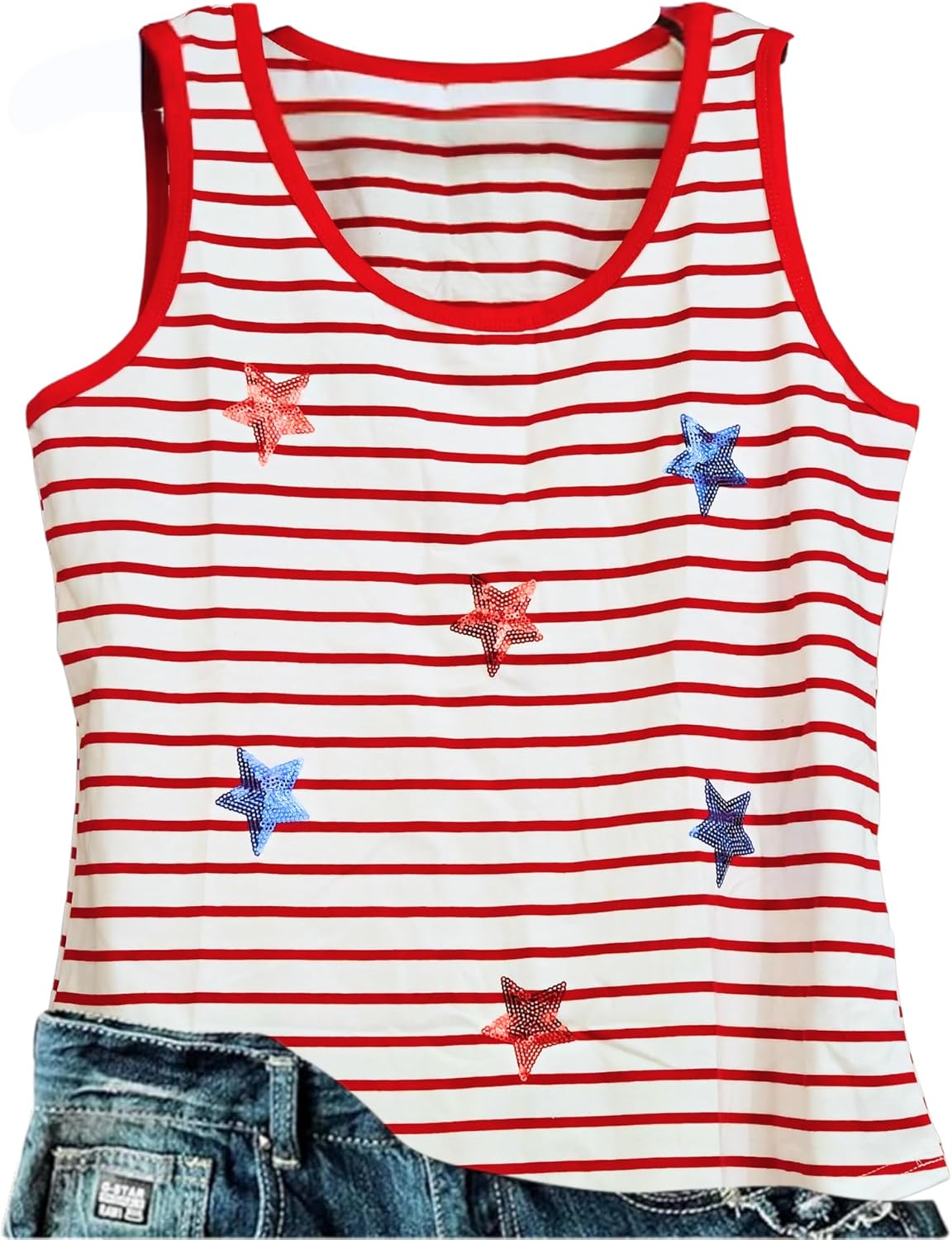 American Flag Sequin Tank Tops Women 4th of July Sleeveless Shirts Patriotic Shirt USA Vest Tees Top
