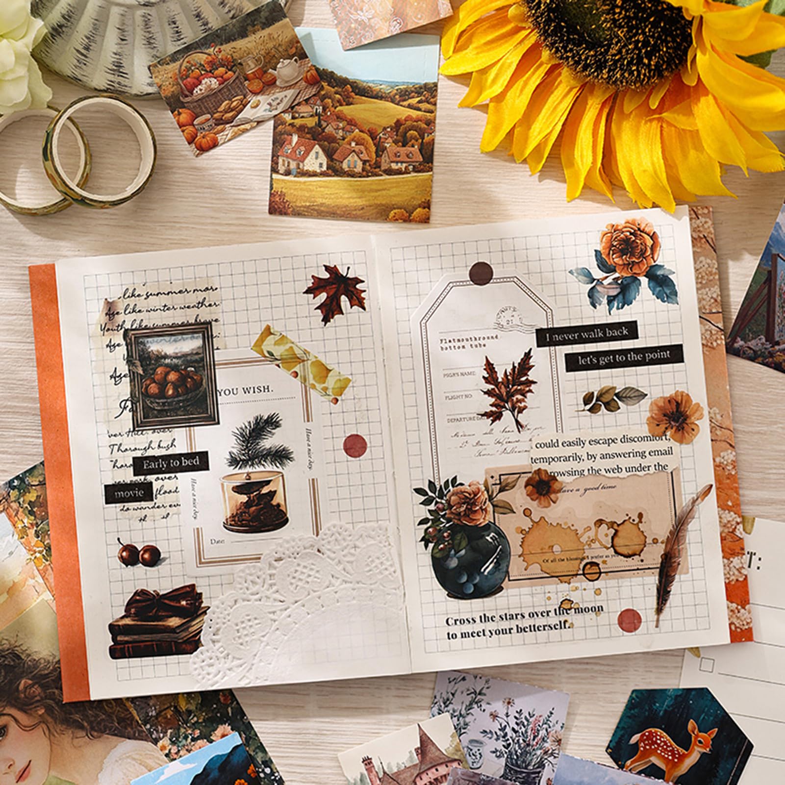 Zestaw akcesoriów do scrapbookingu, zestaw do scrapbookingu estetyczny zestaw do scrapbookingu dla osób w stylu vintage artykuły do pamiętnika śmieci z papierem do scrapbookingu naklejki do