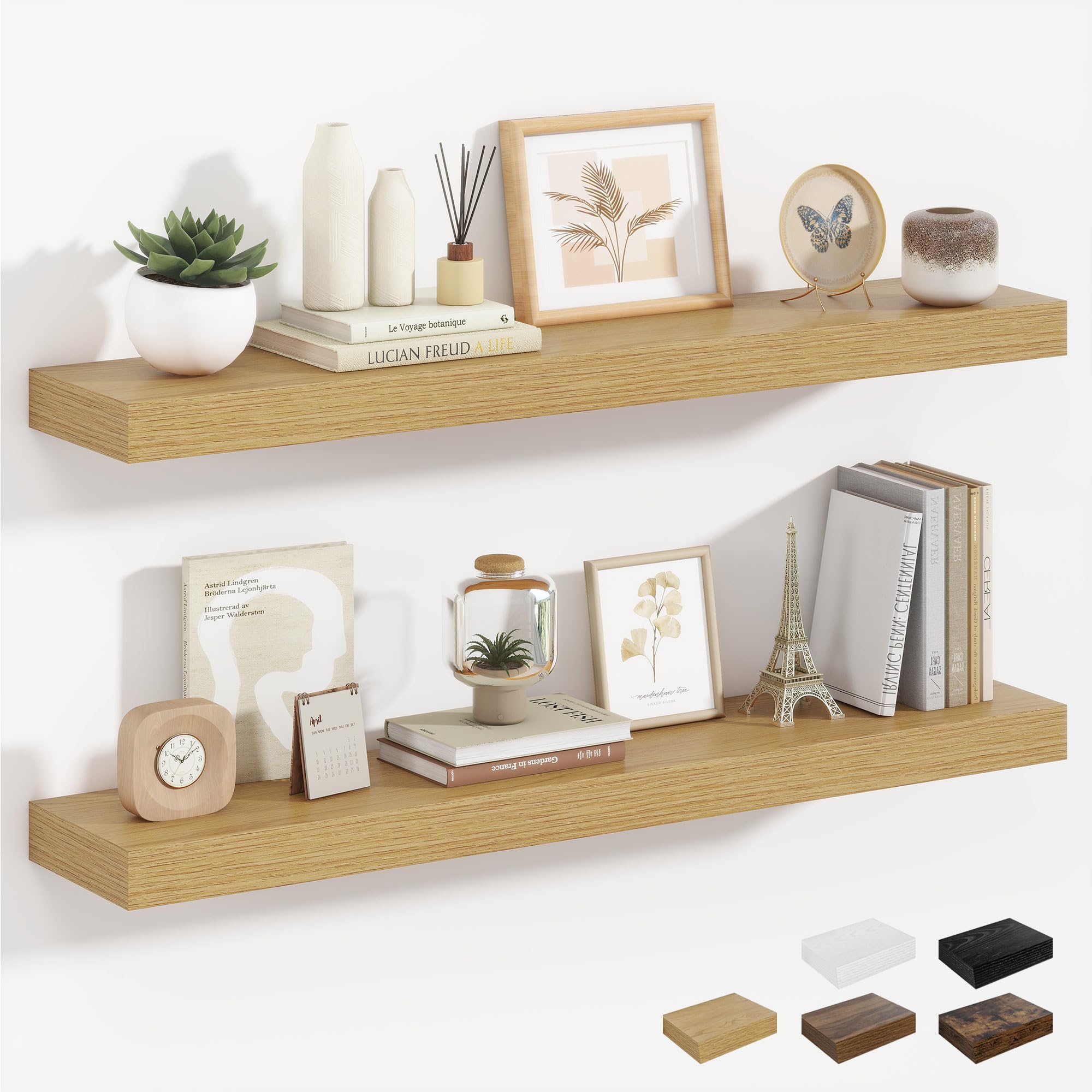 Heimlove Floating Shelves for Wall, 80cm Wall Mounted Shelves Set of 2, Hanging Shelf for Living Room,Kitchen, Bedroom (Oak)