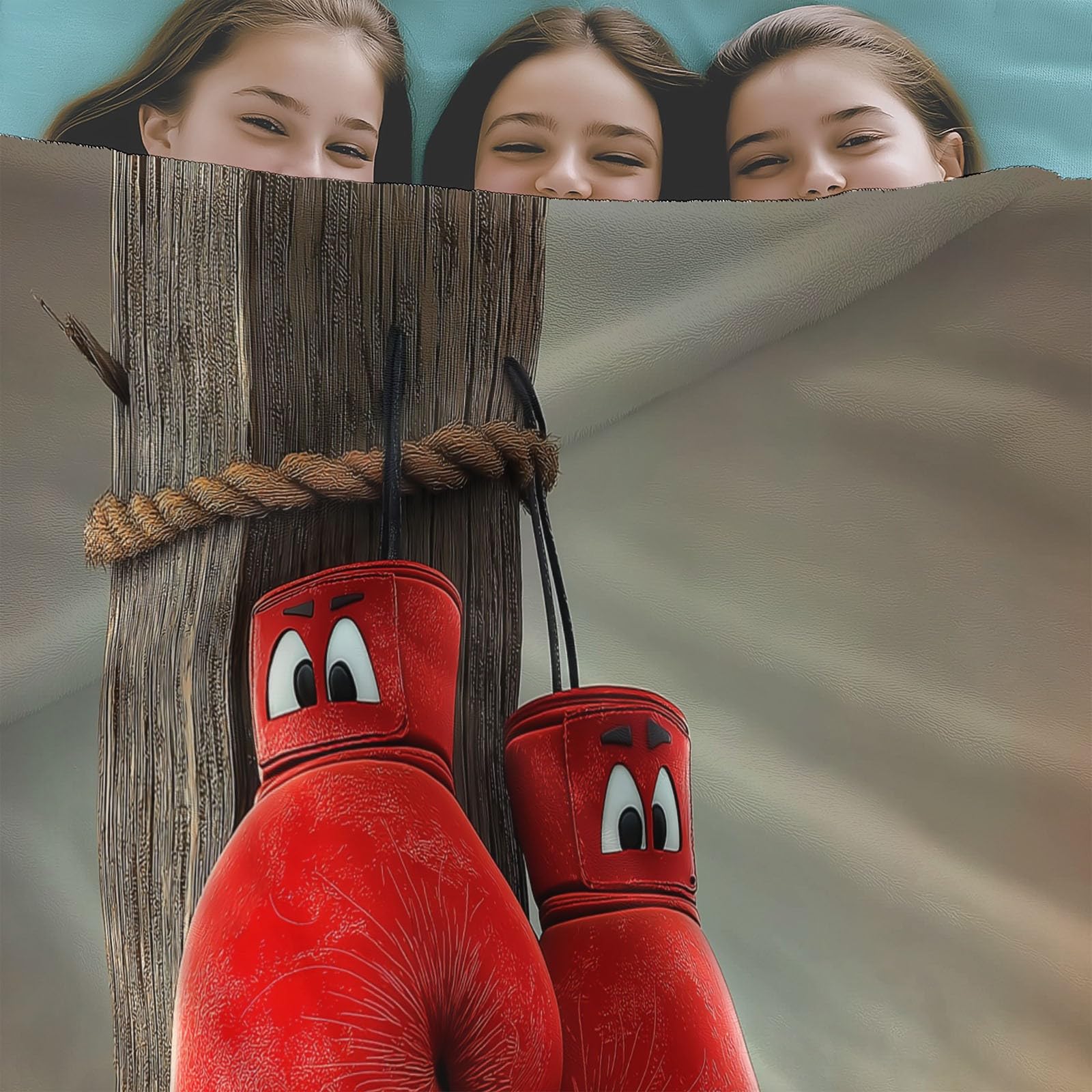 Podwójny koc polarowy 180 x 200 cm Czerwone rękawice bokserskie z kreskówek w kratę na sofę i łóżko, ciepły i miękki koc z polaru flanelowego, beżowy - do łóżek i mebli