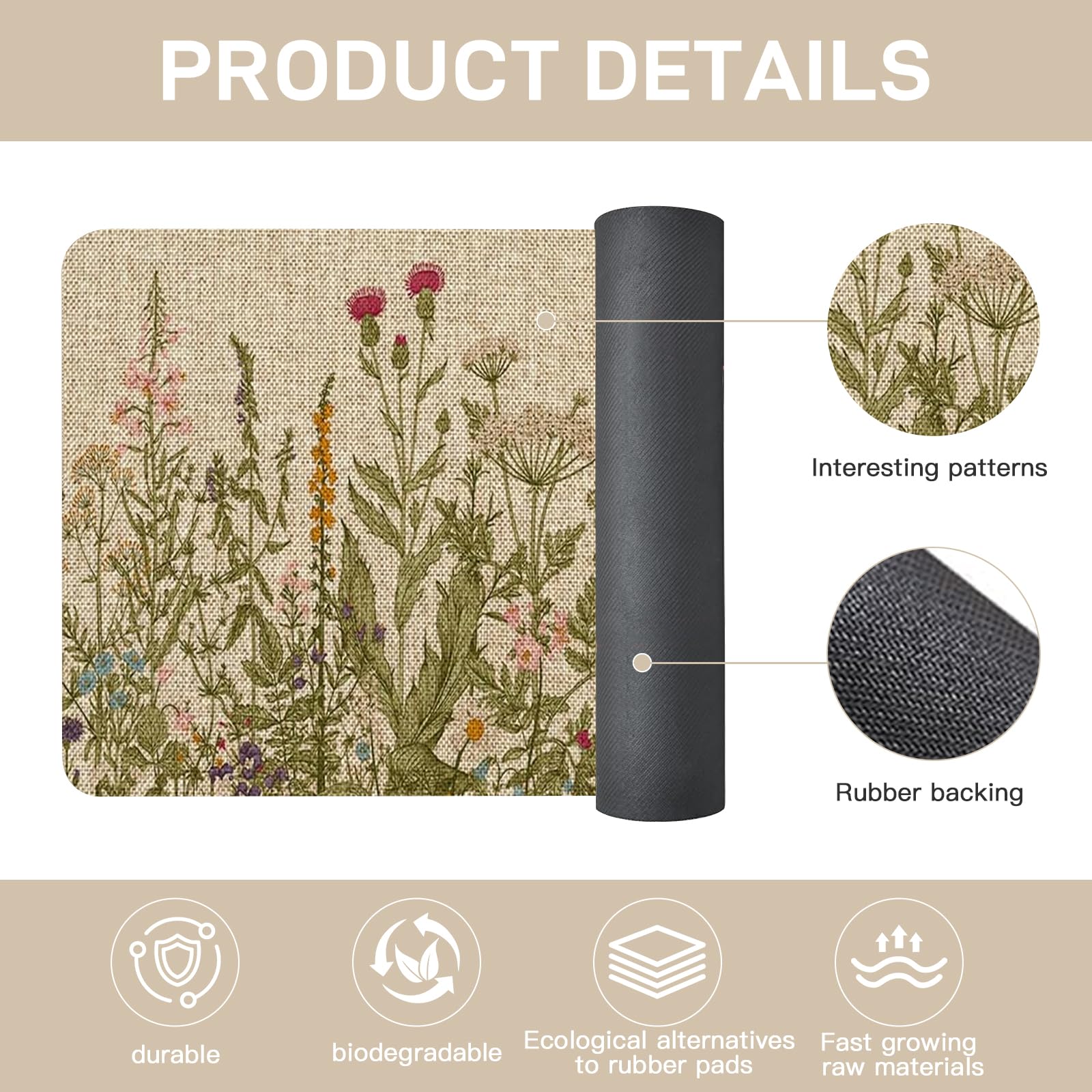 Bocguy Schmutzfangmatte Innen Außen,Fussmatte Waschbar, Wetterfest, rutschfest, Hochwertig Fußmatte Blumen Außen und Innen, Ästhetisch Outdoor Türmatte Haustür Schmutzfangmatte Teppich 40x60CM
