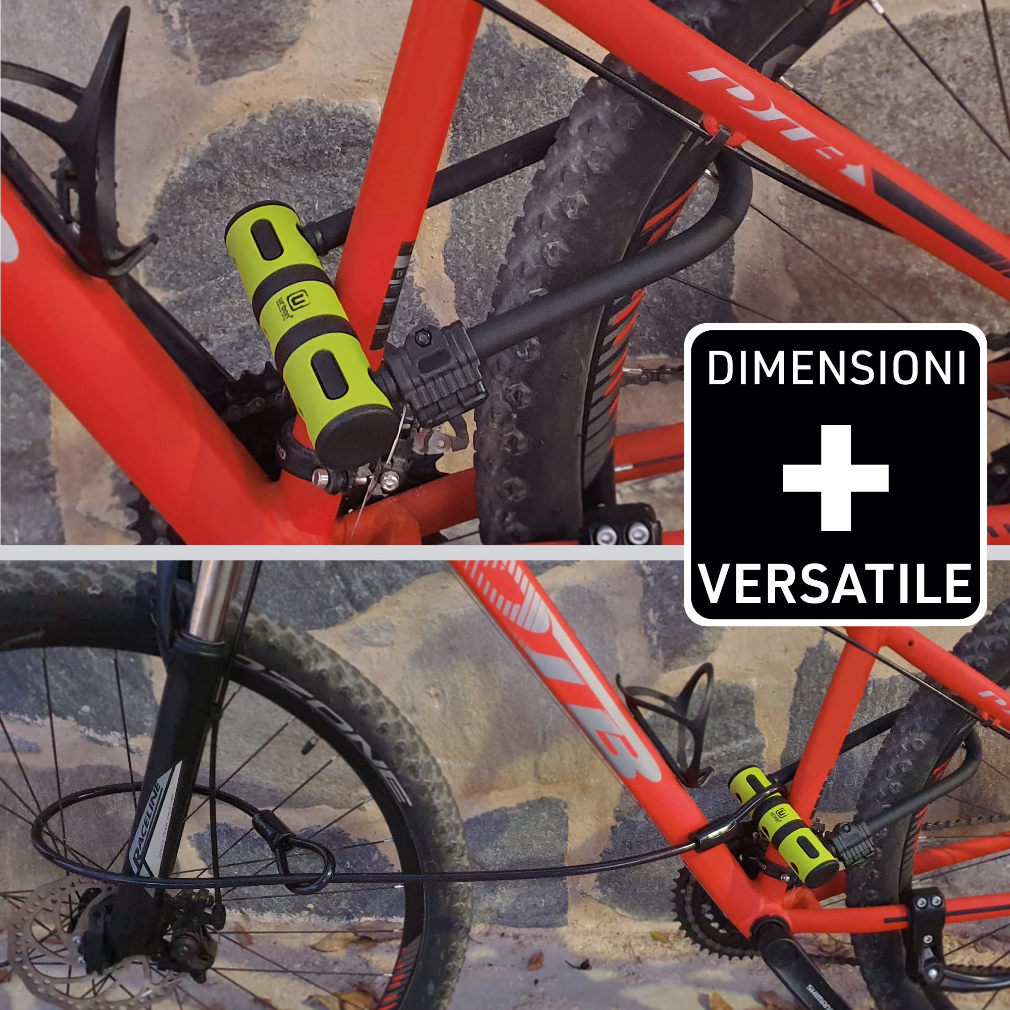 URBAN UR85150B Lucchetto a U Bici Alta Resistenza, Leggero + Cavo Più Sicuro e Pratico, Forcella ø13 Acciaio Indurito con Doppio Blocco, Supporto per Trasporto Facile, Antifurto per Bici e Monopattino
