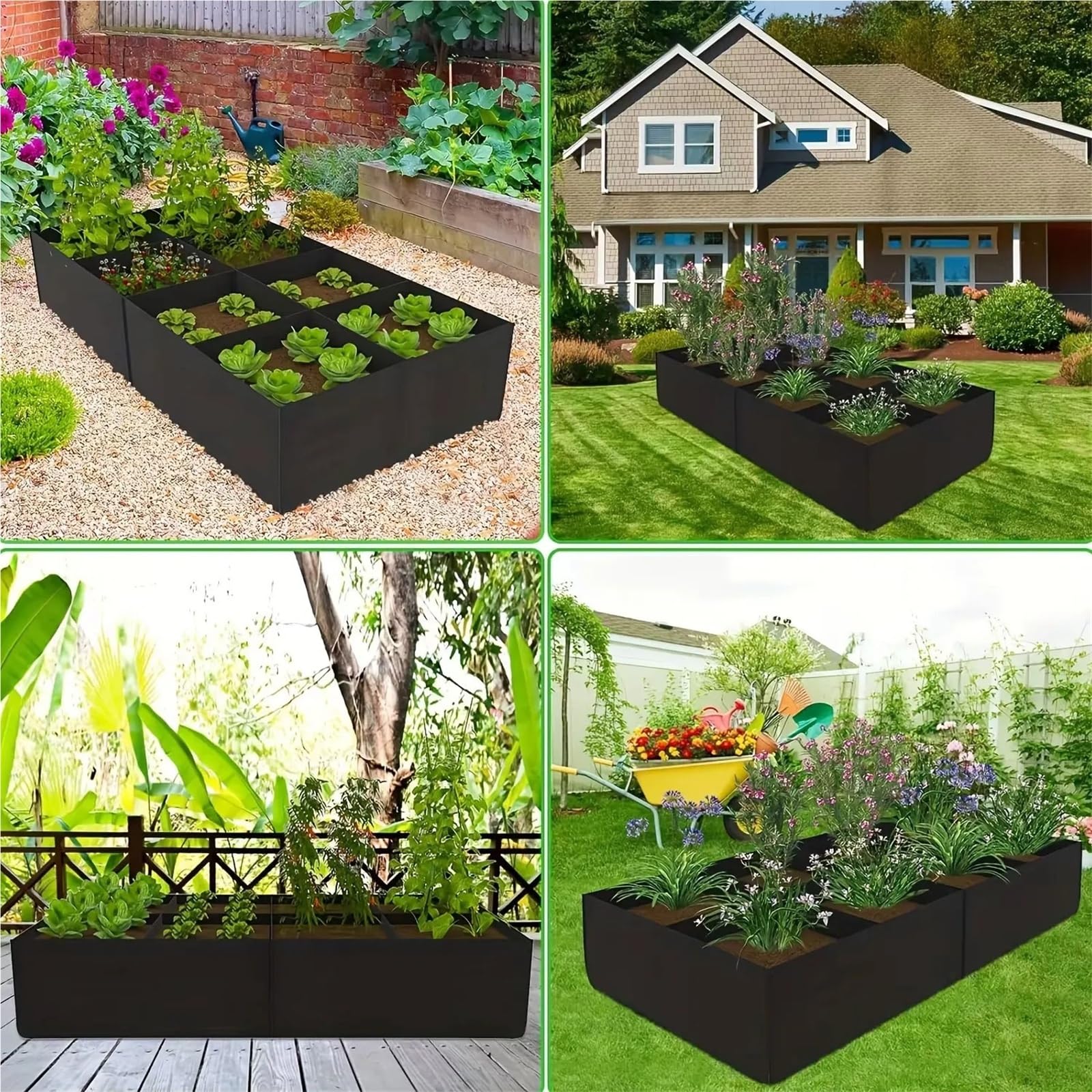 Grand Sac de Culture Lit de Jardin surélevé en Tissu à 8 grilles 180x90x30cm pour Jardin