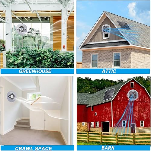 Miniatura 2 de LilDiho 30W solar attic fan- solar exhaust fan, Two Charging Options, IPX7 Waterproof Fan 32.8Ft, Solar Fan for Attic, Underground Space,