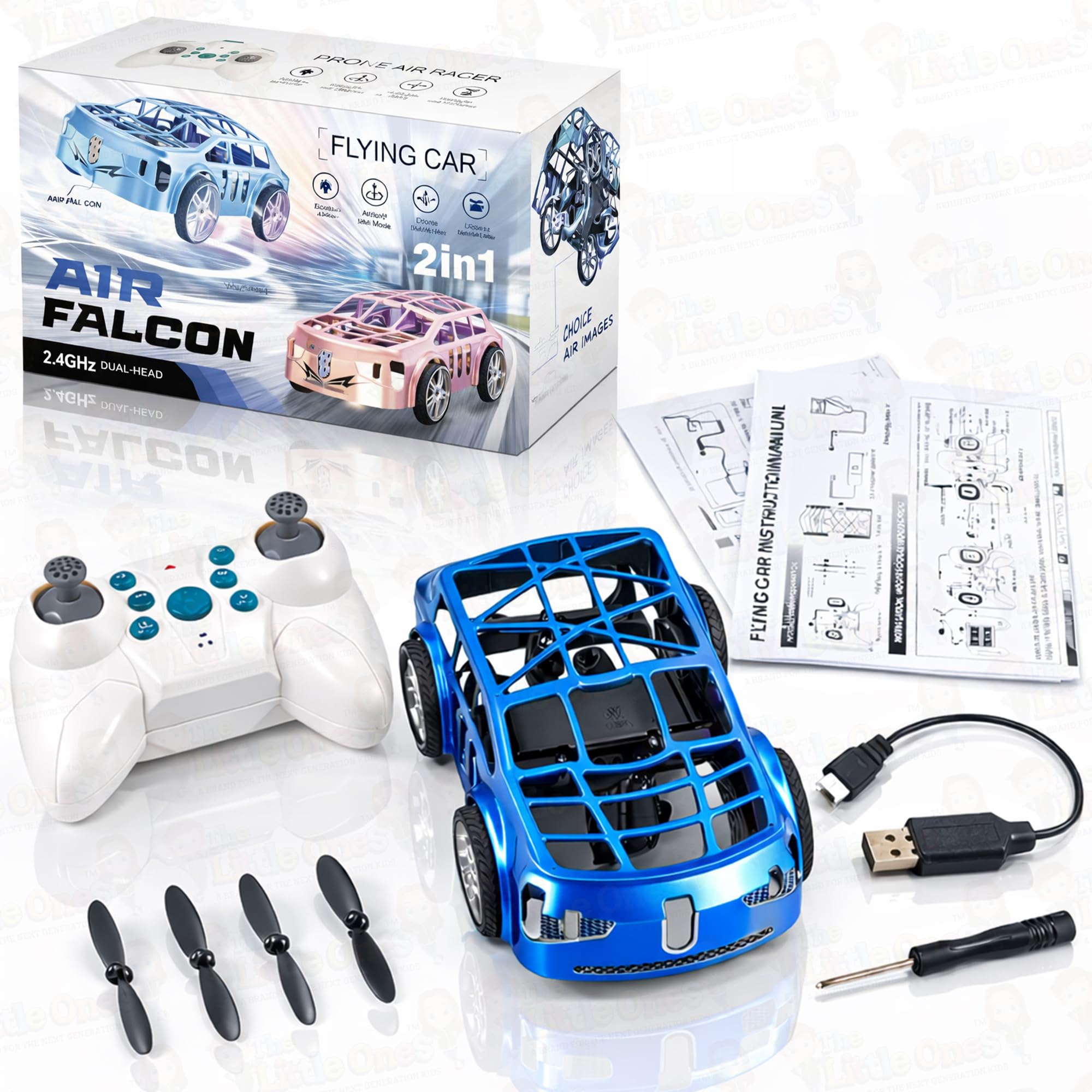 The Little Ones Flying Car - RC Flying Car 2IN1 Air & Ground Racer 2.4GHz Remote Control Flying Car with One-Click Takeoff & Landing,Cool LED Lights,Toys for Kids & Adults with Coloured Lights [Fly+]-image-28