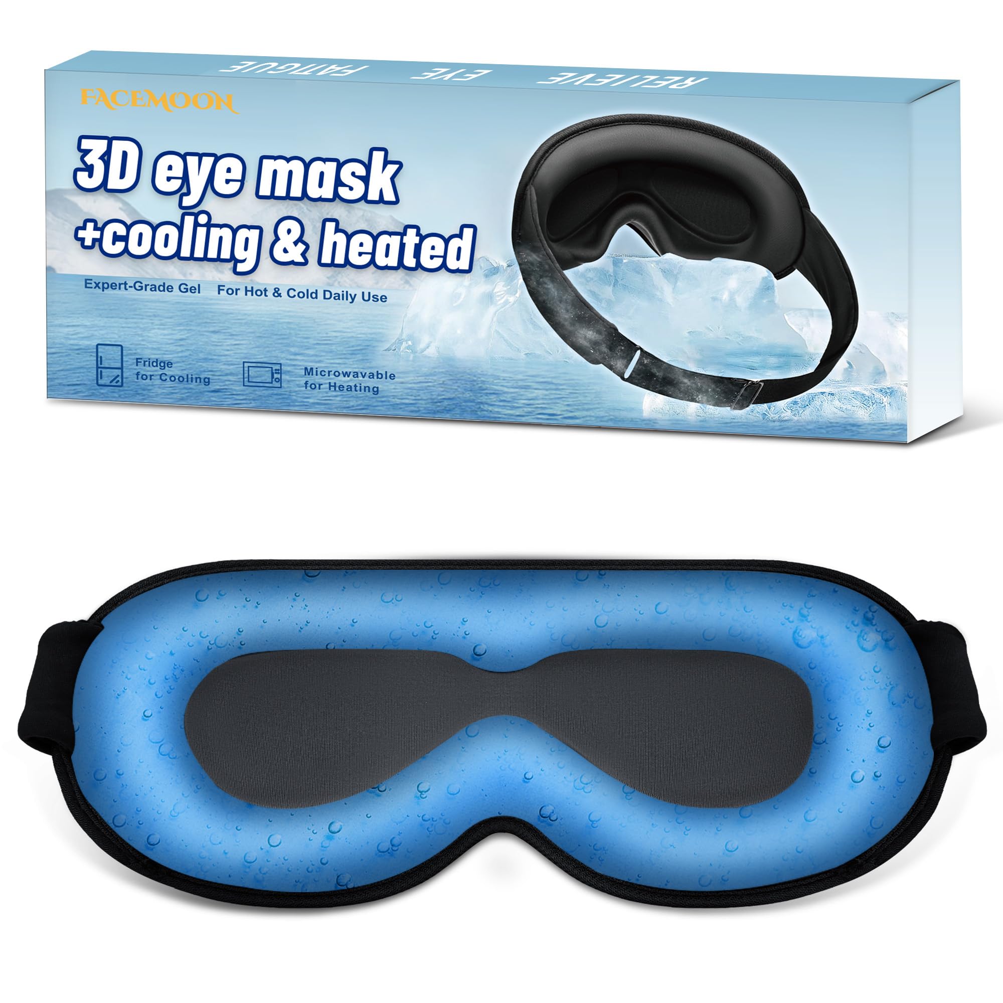 3D Weighted Cooling Gel Eye Mask – 6oz Weighted Eye Mask for Sleeping, 100% Blackout Gentle Pressure Sleep Mask, Ice Cold Gel, Migraine & Headache Relief, Eye Care, Travel & College Dorm Essentials