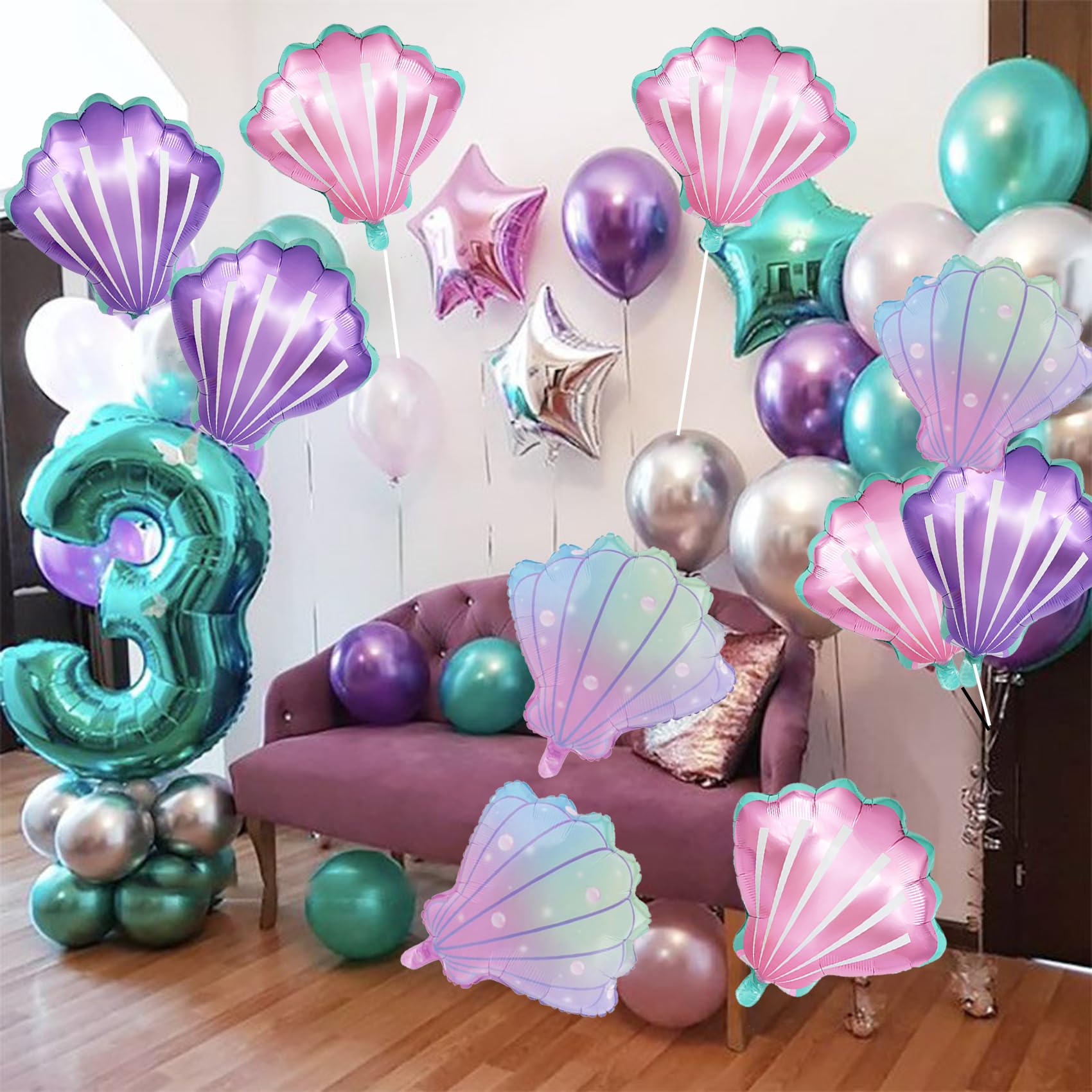 Mermaid Birthday Balloons 5/10pcs Sea Shells Balloon Helium Foil Ocean ...