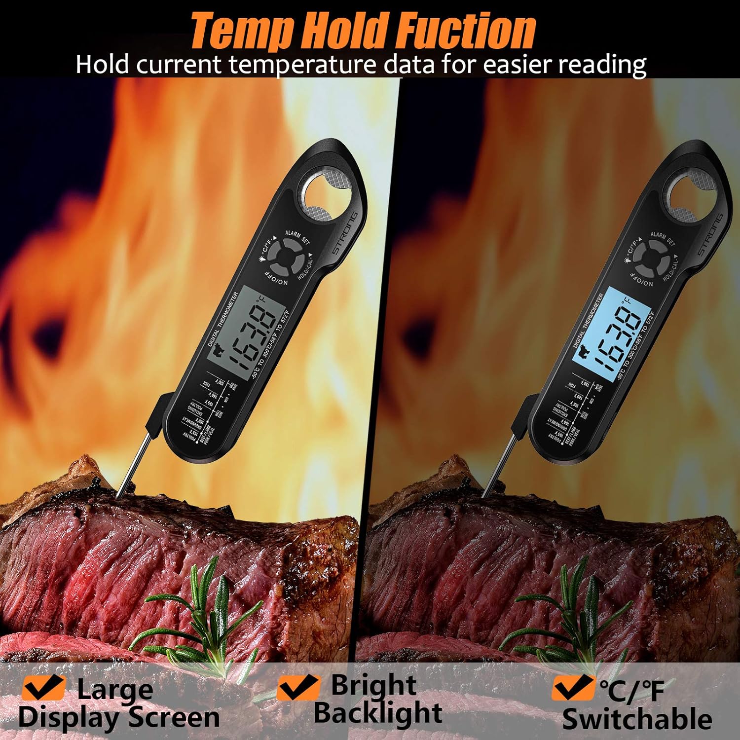review Meat Thermometer Instant Read Oven Safe 2 in 1 Dual Probe Digital Food Thermometer with Alarm Backlight for Kitchen Cooking Grilling Smoking BBQ (Black)