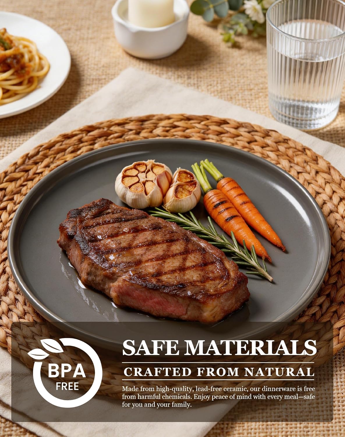 OTAGO 10.5" Stoneware Dinner Plates Set of 6, Plates with Partially Unglazed Base, Scratch Resistant Ceramic Dish Set, Microwave & Dishwasher Safe for Kitchen, Gray