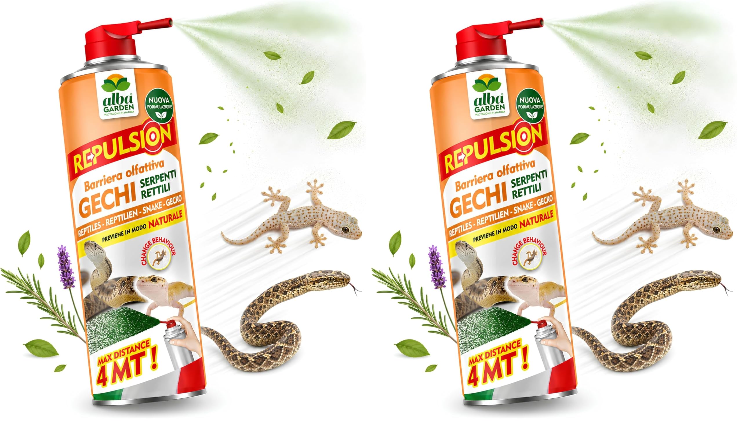 Albagarden - Repellente per Gechi Serpenti e Rettili - Effetto IMMEDIATO - Barriera Vegetale Olfattiva Disabituante per Lucertole E Serpenti - Senza Veleno E Ultrasuoni - Spray Gas 600 Ml