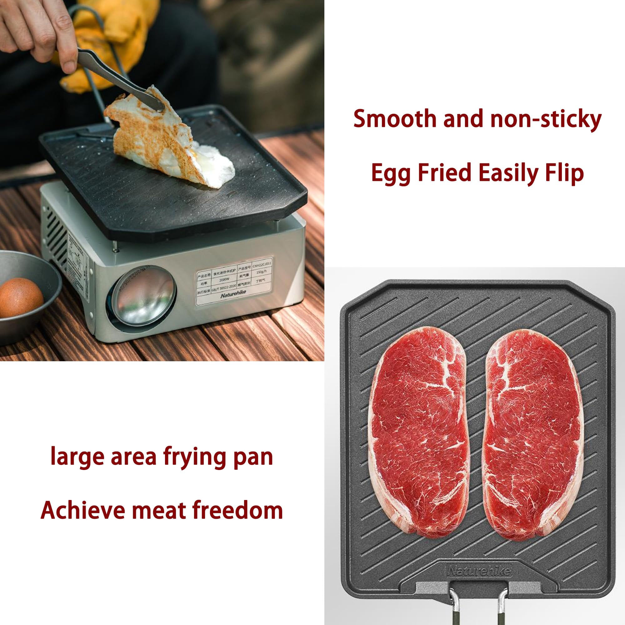 Naturehike patelnia nieprzywierająca, składany uchwyt, patelnia do grillowania na zewnątrz, aluminiowa patelnia do steków, przenośna i lekka (0,5 kg), łatwa do czyszczenia, nadaje się na kemping i