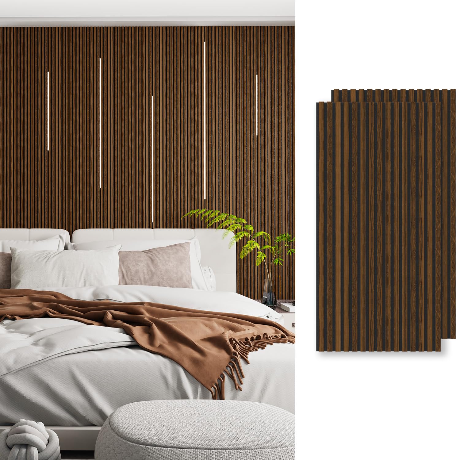Photo 1 of Carlo Schdoo Wood Wall Panels, 2-Pack 48’’ × 24’’ Accent Wall Panels, 3D Acoustic Panels for Wall, Wall Panels for Interior Wall Décor (Walnut)