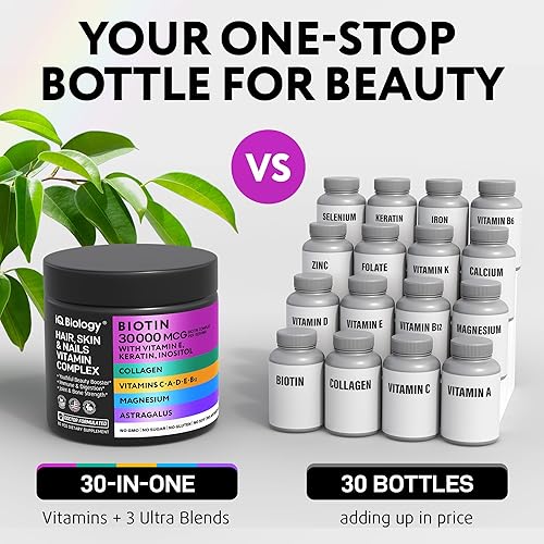 Miniatura 7 de Biotin - Vitaminas para el cabello, piel y uñas con sílice, queratina y colágeno, vitaminas para el cabello para la pérdida de cabello para mujeres,