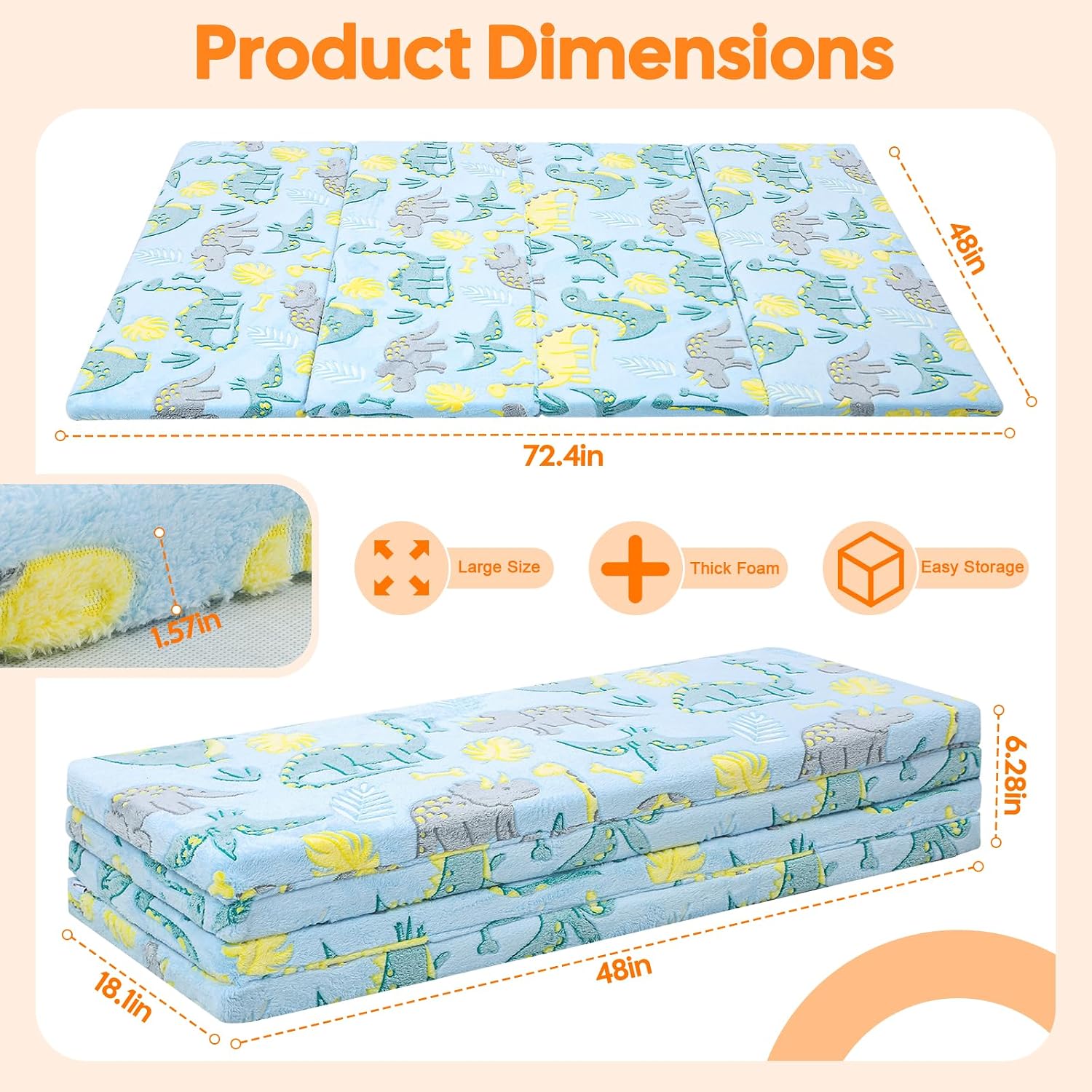 MeMoreCool Foldable Kids Floor Mattress, Play Mat Muscle Mat Large 6x4 FT, Thicken Foam Tatami Futon Mattress for Children Play Area, Sleeping Crawling Pad for Playroom