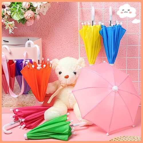 Miniatura 5 de Jenaai 24 mini paraguas de 10.8 pulgadas para decorar, paraguas pequeño y lluvioso soleado, colorido paraguas en miniatura para niños y niñas,