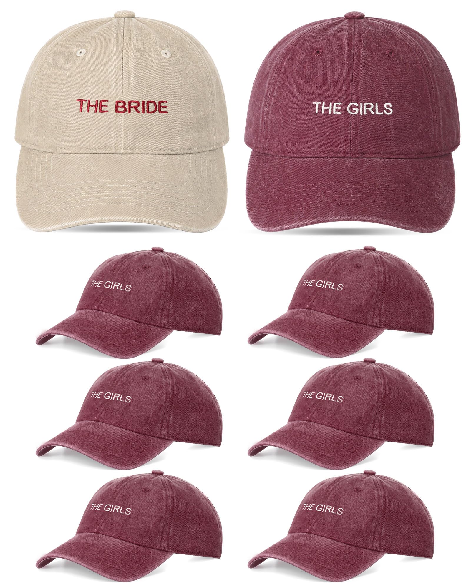 Chicingyou 8 Pack Adjustable Bachelorette Hat, 1 Wife of the Party Cap and 7 the Party Cap for Bridesmaid Bride Wedding Gift
