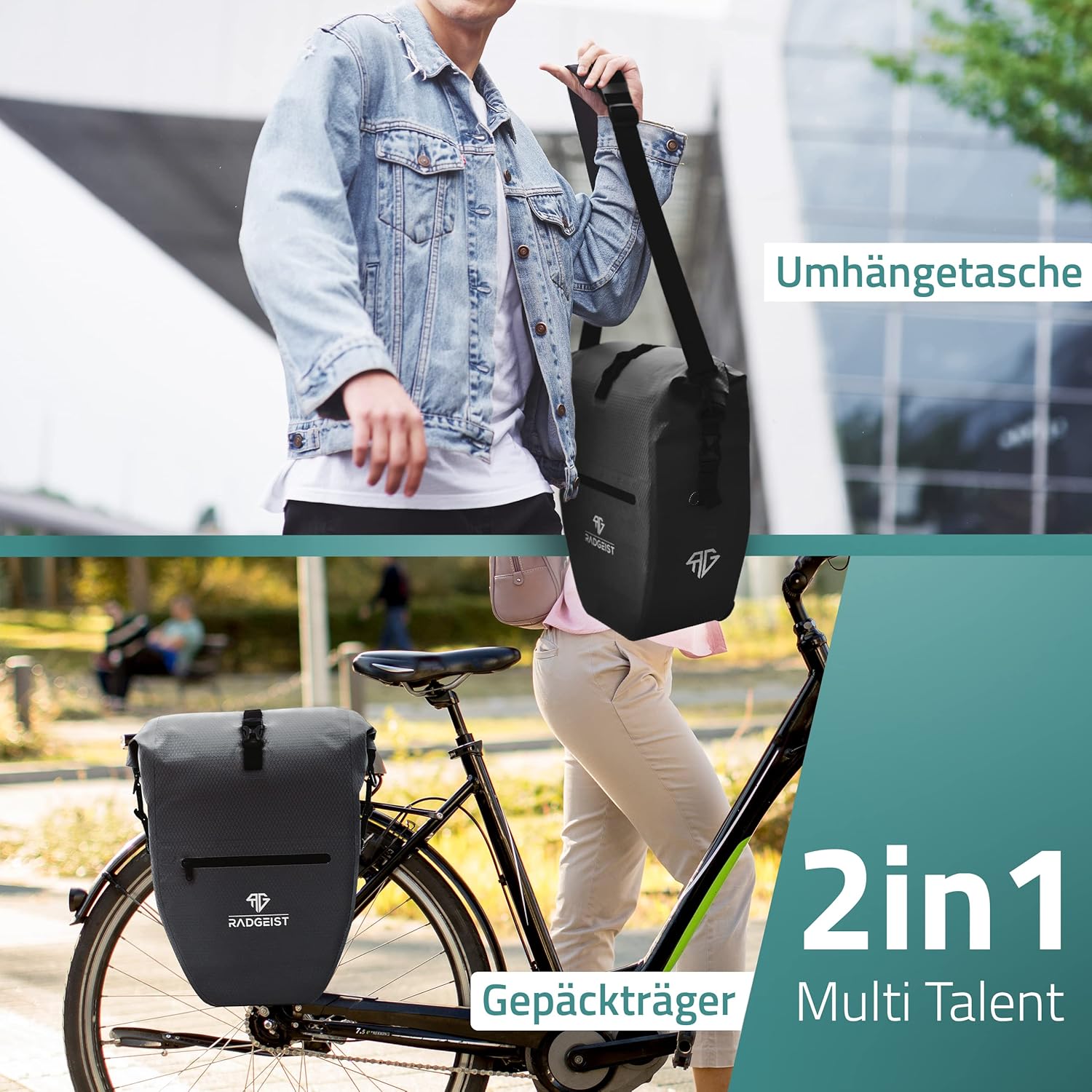 Red Rebane Purist Plus Pannier Rack Backpack – Grey – Bicycle Backpack And Bicycle Bag In One – Functional, Chic & High Quality, Gray