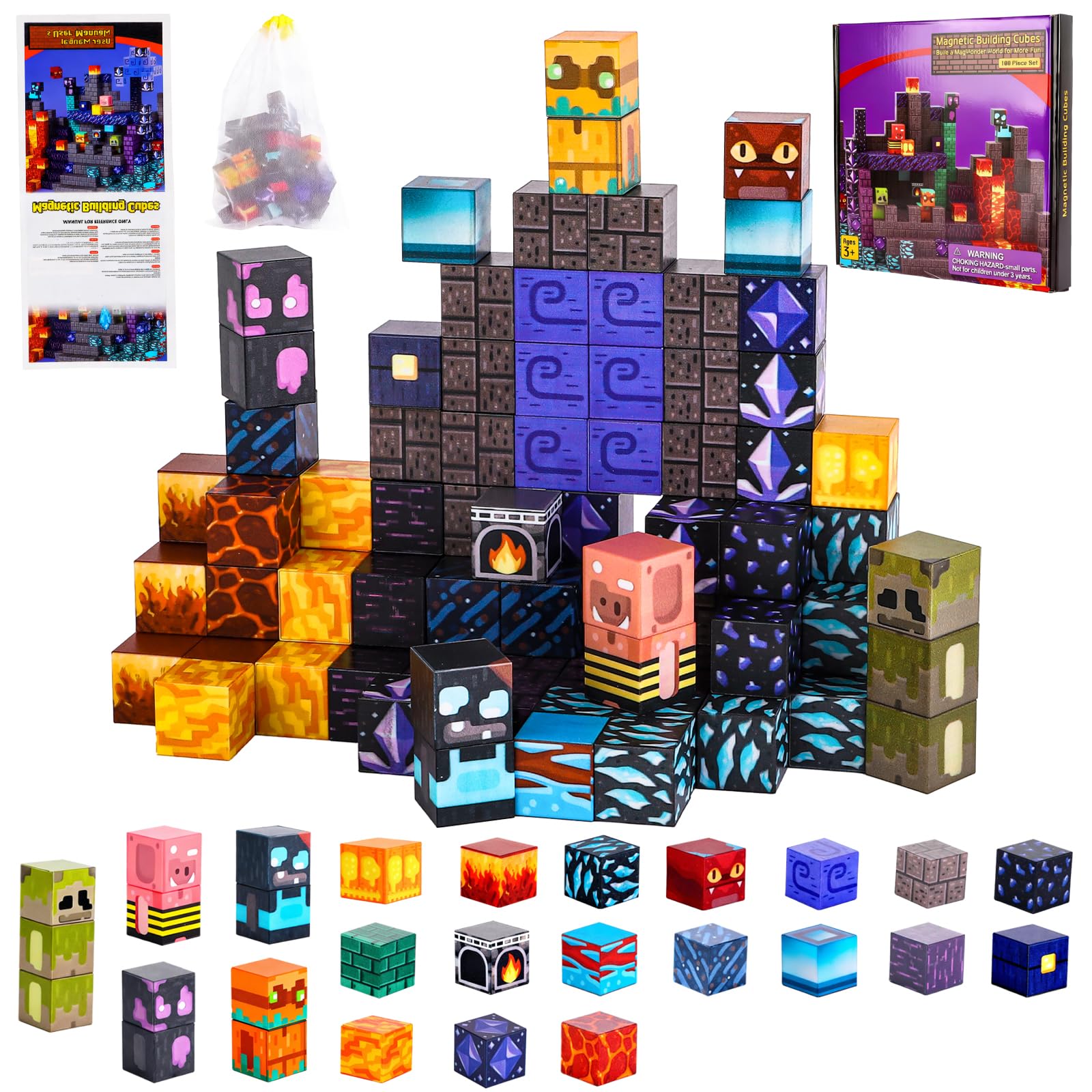 MEESHEEP Magnetic Blocks - Lava Cavern, Build Exact Models Shown in Pictures, Lava Cavern 100pcs, Small