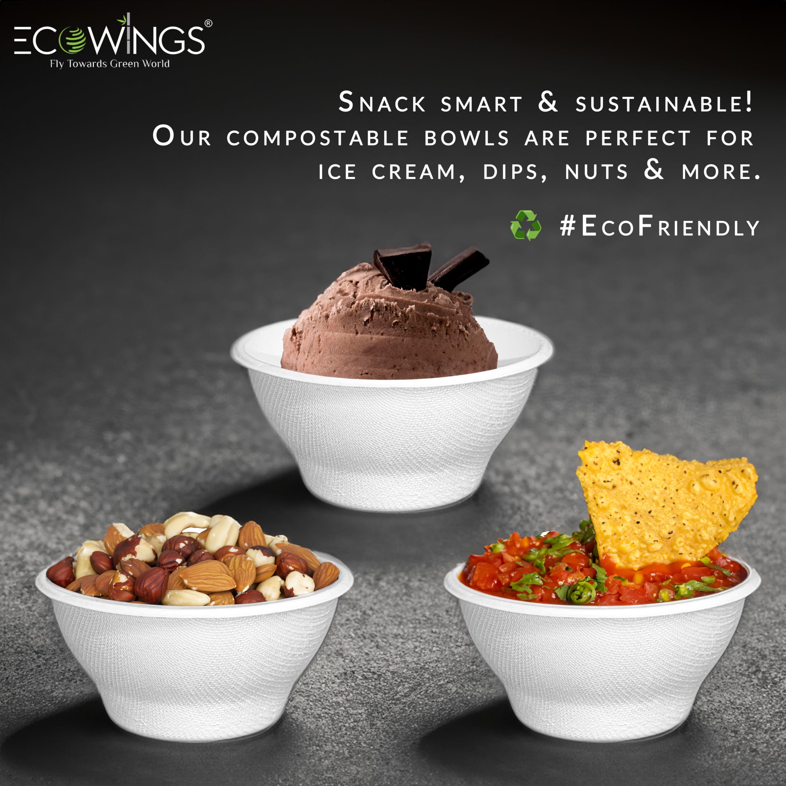 ECOWINGS X-Small 6oz (180ml) Bagasse Disposable Bowls: Stylish, Sustainable, Eco-Friendly Compostable Serving Bowls - Image 2