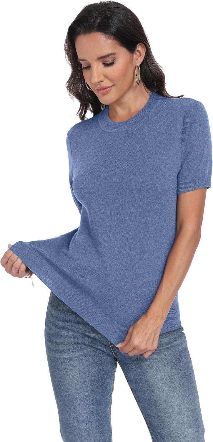 Lepunuo Women's Spring Summer Lightweight Short Sleeve Wool Blend Business Casual Knit Tops Pullover Sweaters - Image 4