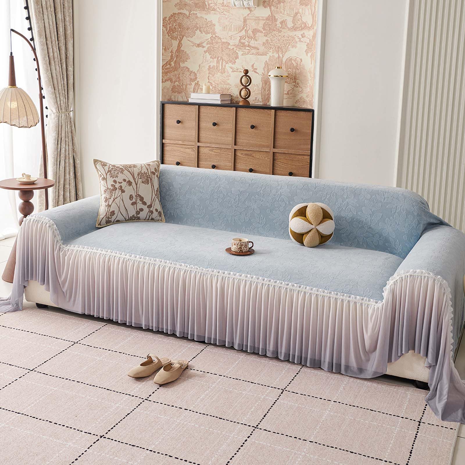 Housse de canapé extensible gris 180x380 cm jeté de canapé coton lavable