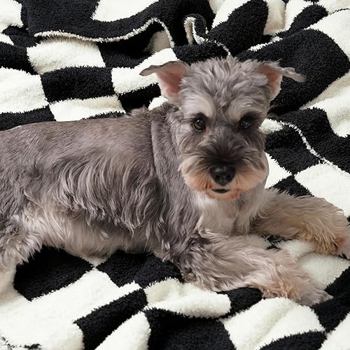 Miniatura 5 de PHF Manta suave a cuadros, manta reversible de punto a cuadros, manta reversible suave y cálida para sofás y viajes de campamento. Negro, 50 x 60