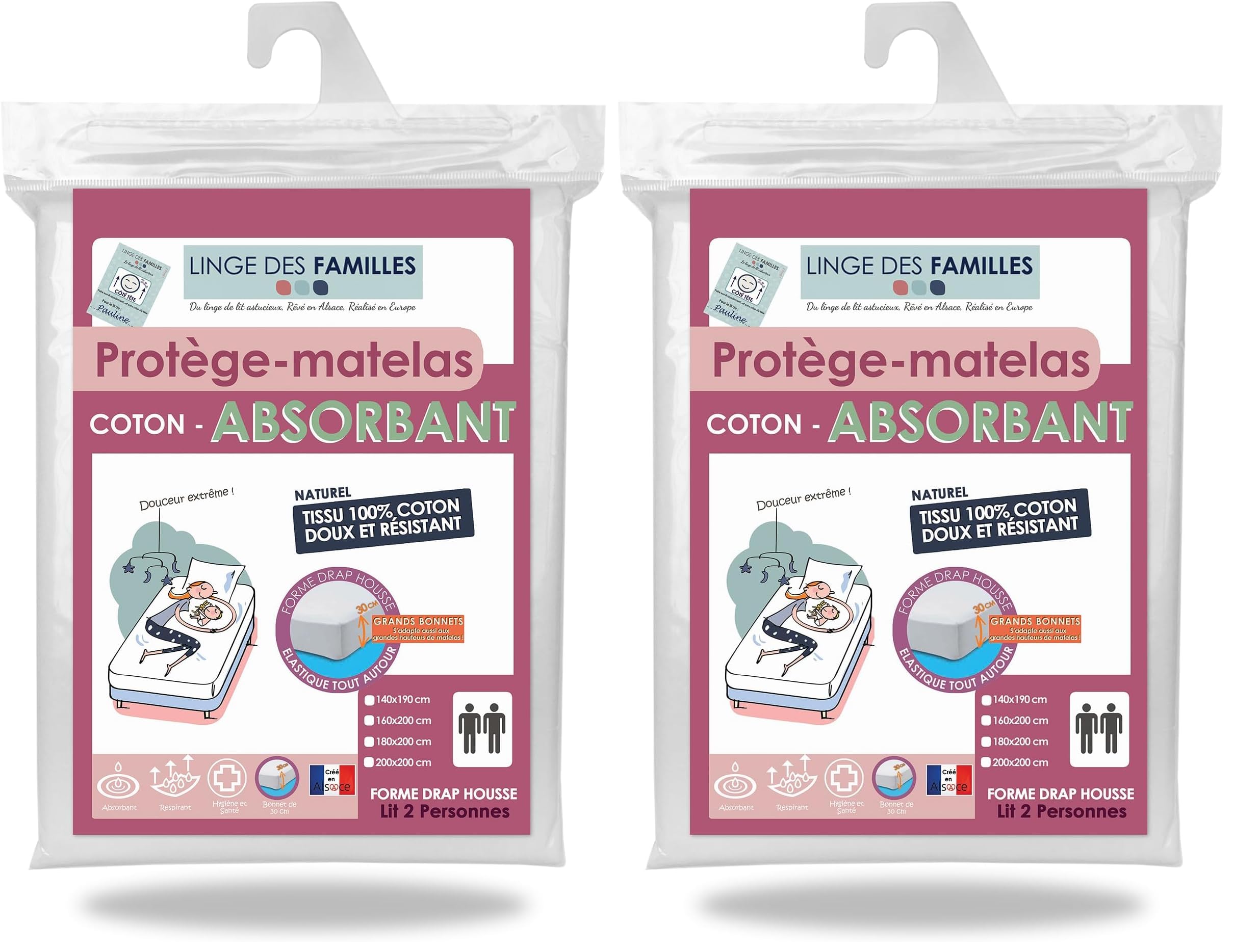 Alèse molleton 180x200 cm protège matelas coton Oeko-TEX x2