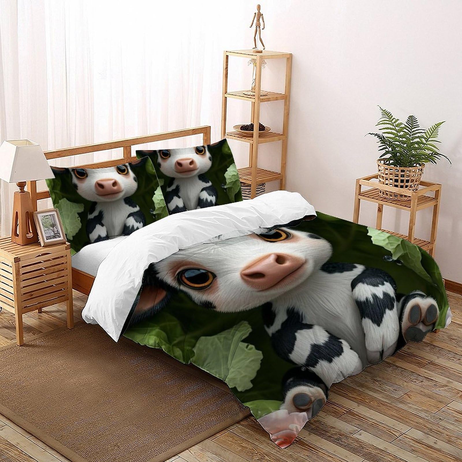 Housse de couette double microfibres beige 200x200 veau land imprimé 3D