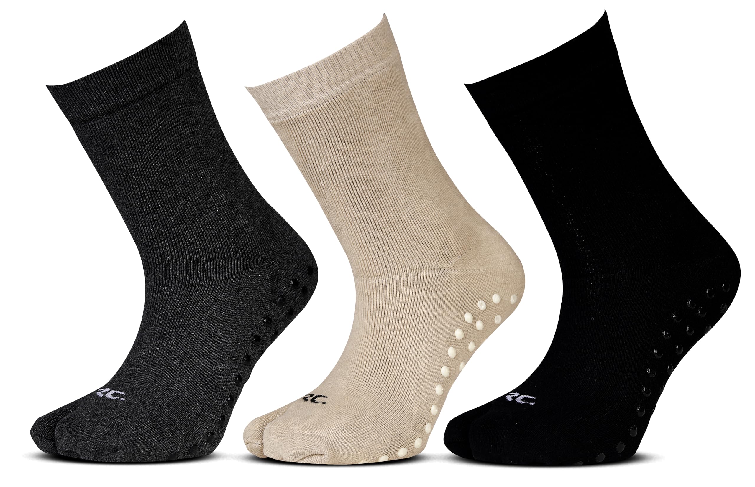 rc. royal class Anti-Slip 100% Cotton Thumb Socks For Women Cushioned Towel Socks, Calf Length Anti Skid Grip Socks, Pack of 3 Pairs, Free Size, Multicolor-picture-30